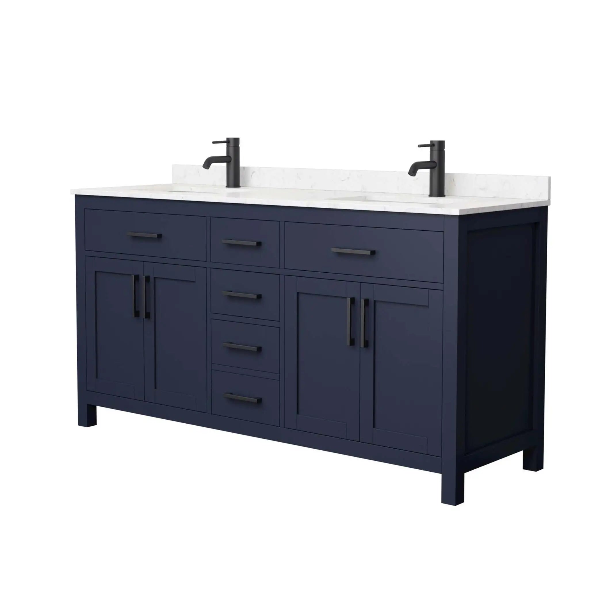 66" Beckett Double Bathroom Vanity in Dark Blue with Matte Black Trim by Wyndham