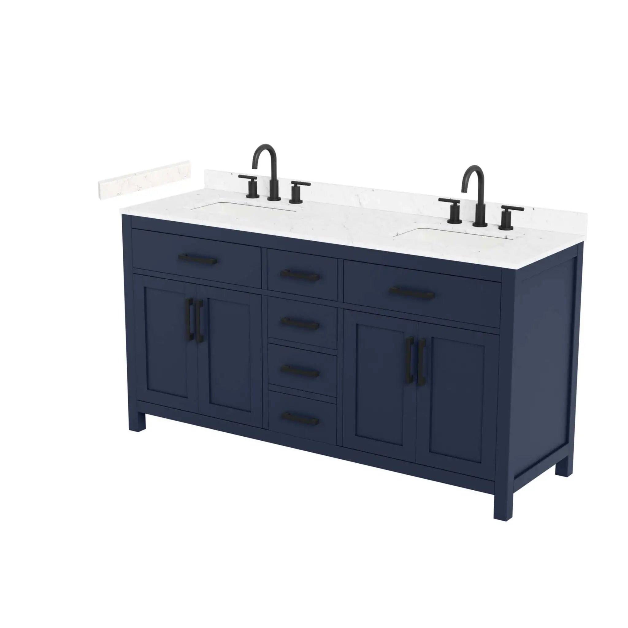 66" Beckett Double Bathroom Vanity in Dark Blue with Matte Black Trim by Wyndham
