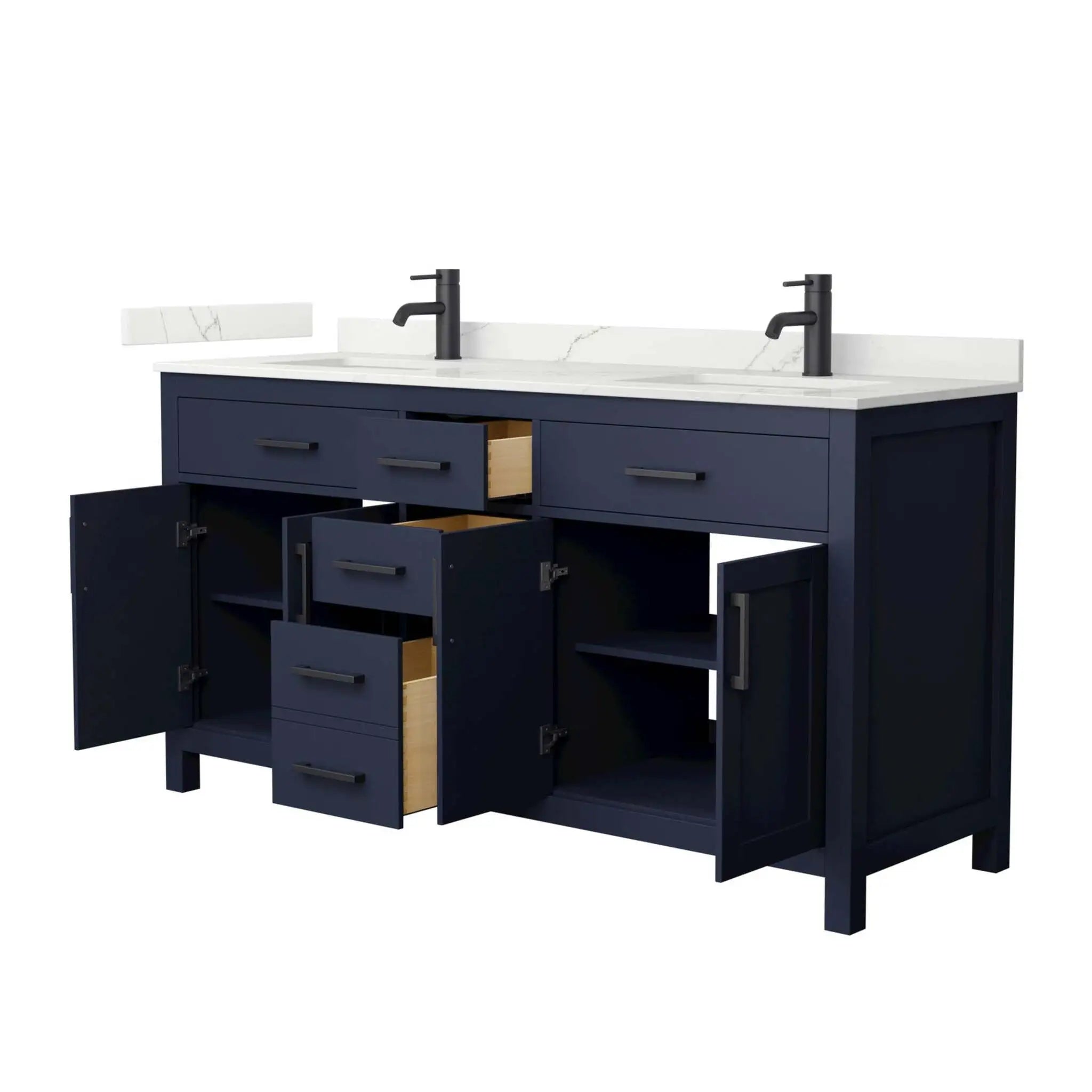 66" Beckett Double Bathroom Vanity in Dark Blue with Matte Black Trim by Wyndham
