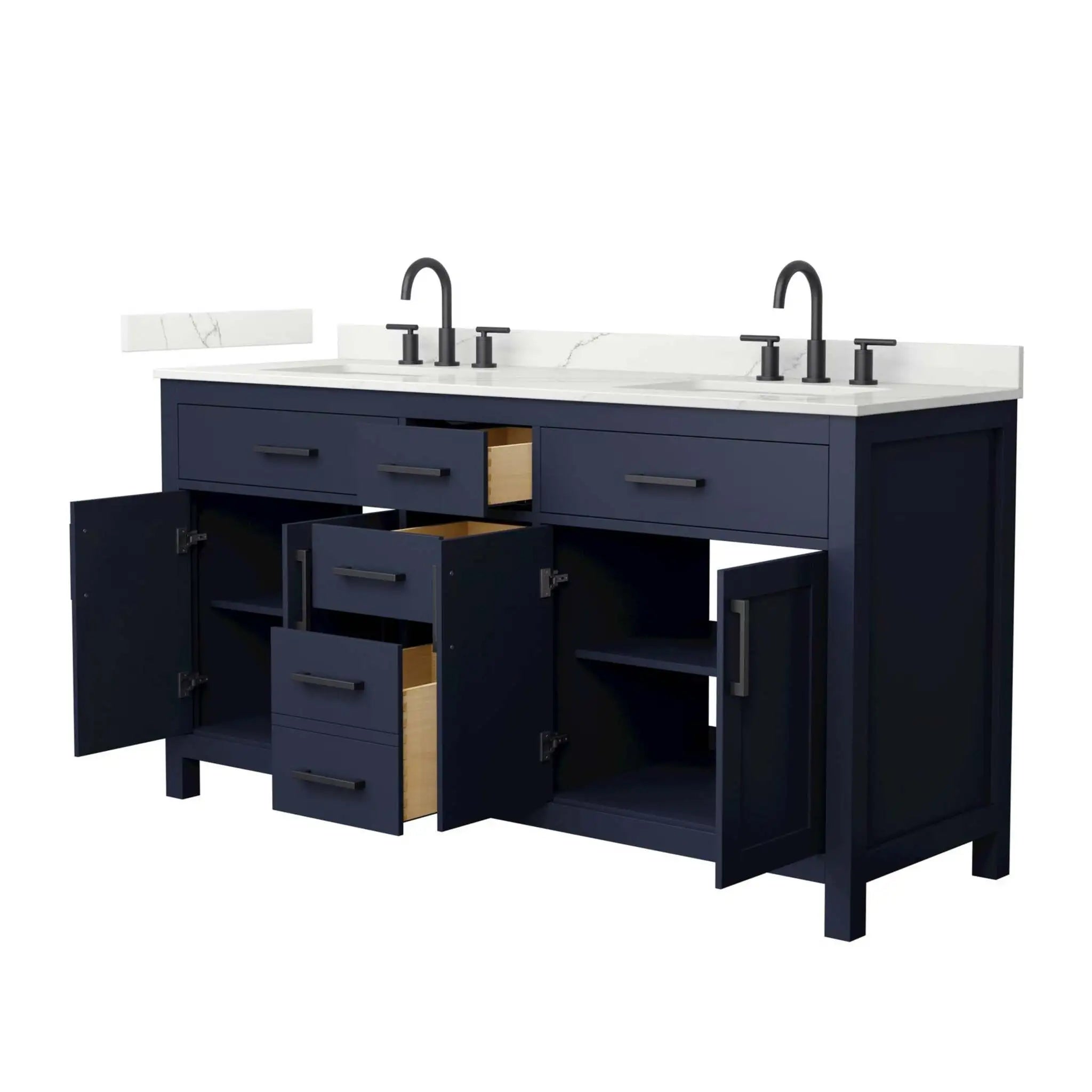 66" Beckett Double Bathroom Vanity in Dark Blue with Matte Black Trim by Wyndham