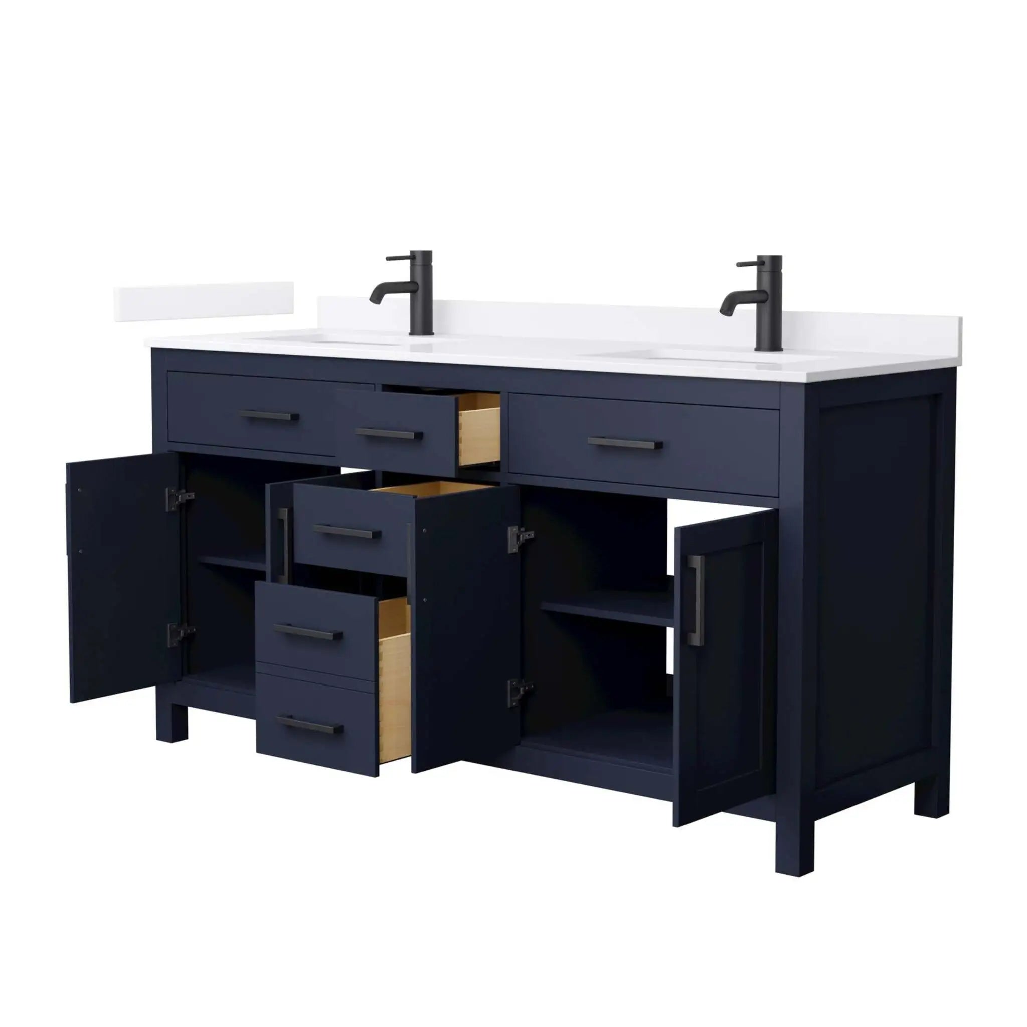 66" Beckett Double Bathroom Vanity in Dark Blue with Matte Black Trim by Wyndham