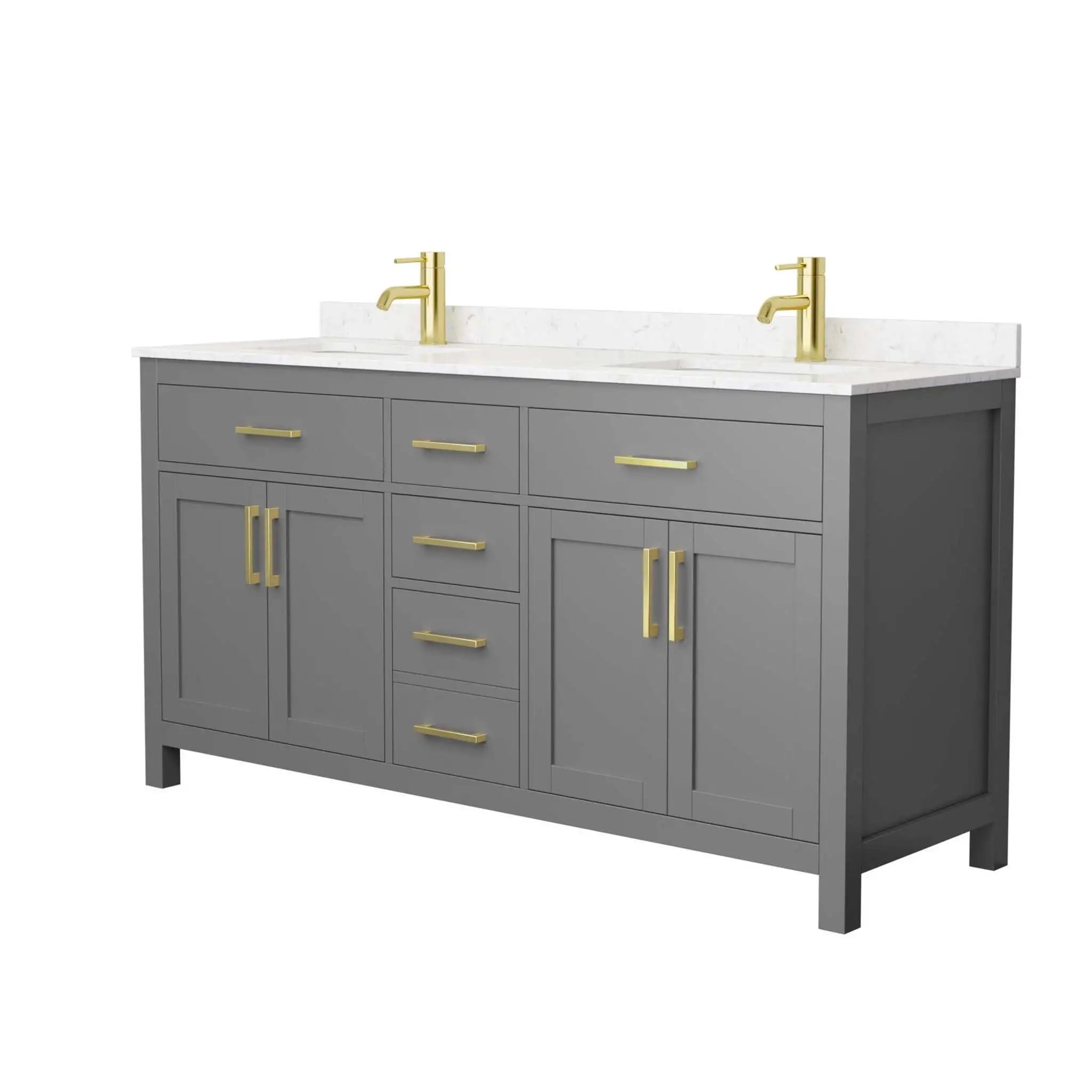 66" Beckett Double Bathroom Vanity in Dark Gray with Brushed Gold Trim by Wyndham