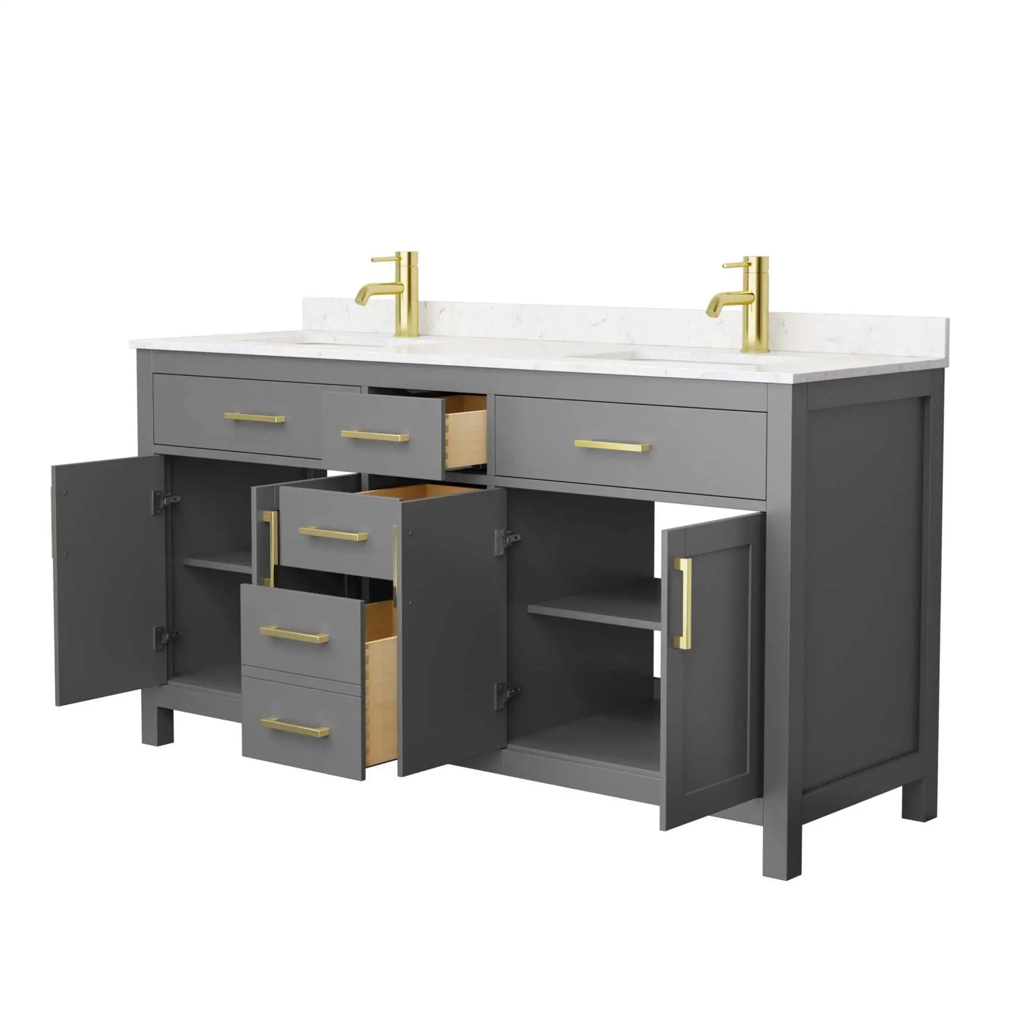66" Beckett Double Bathroom Vanity in Dark Gray with Brushed Gold Trim by Wyndham
