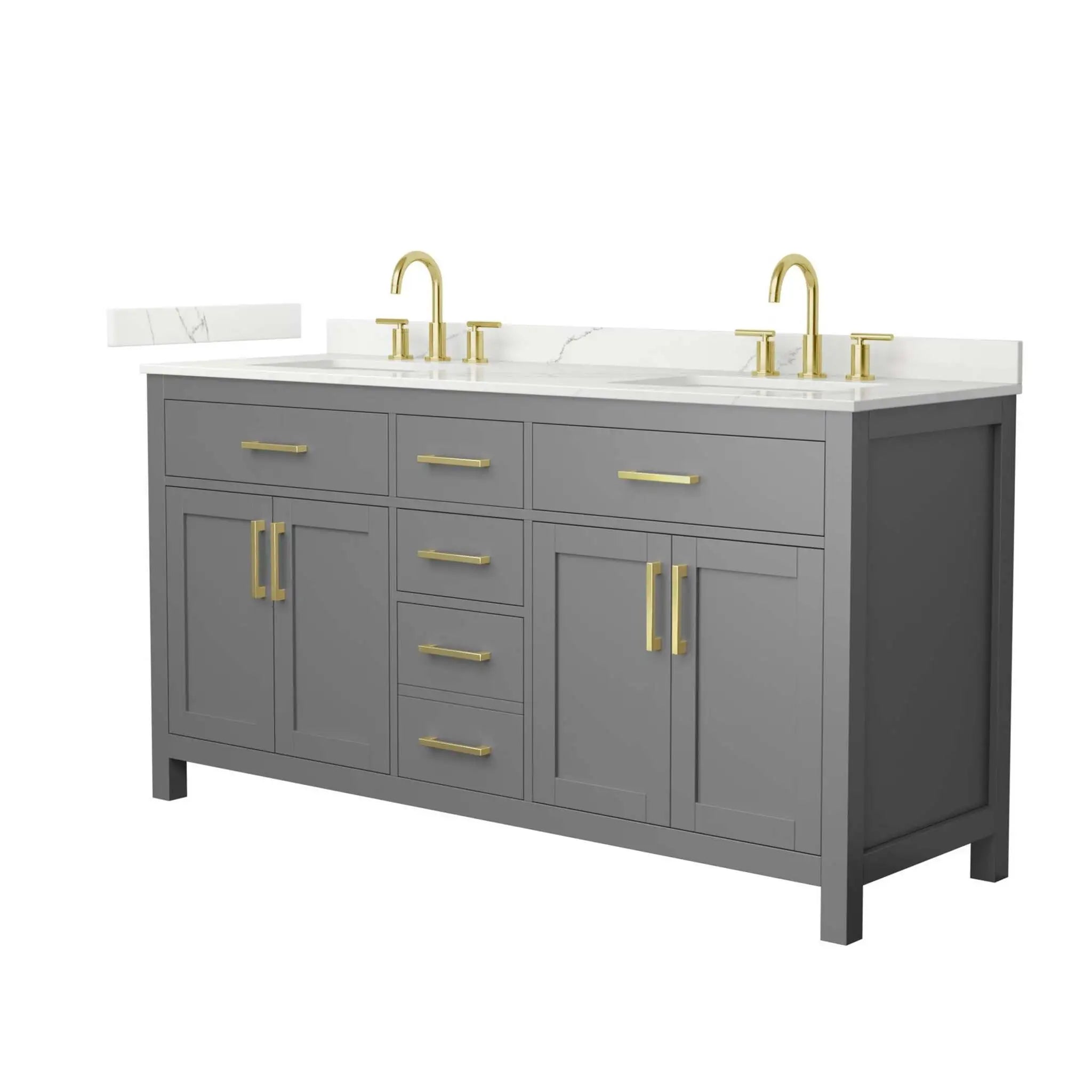 66" Beckett Double Bathroom Vanity in Dark Gray with Brushed Gold Trim by Wyndham