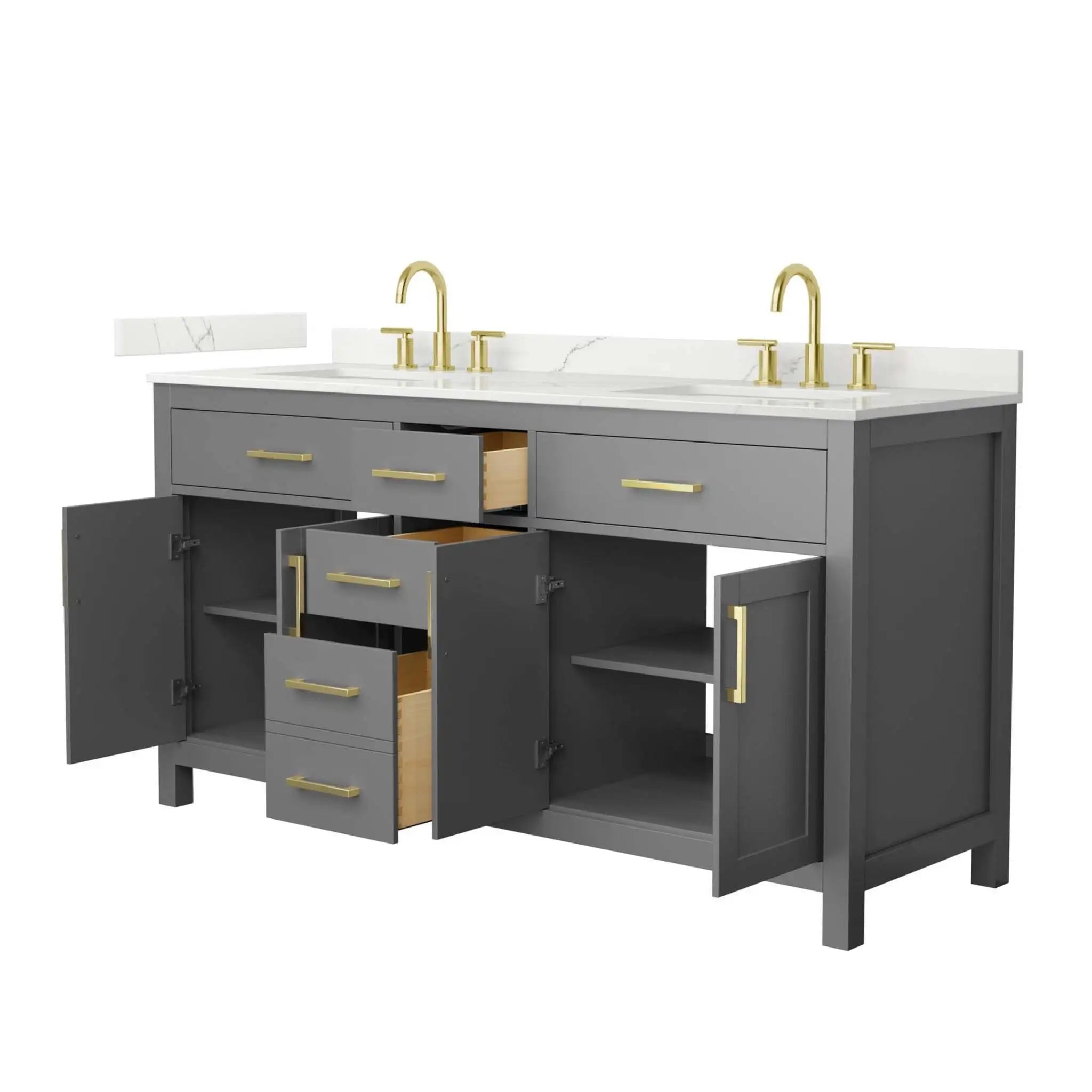 66" Beckett Double Bathroom Vanity in Dark Gray with Brushed Gold Trim by Wyndham