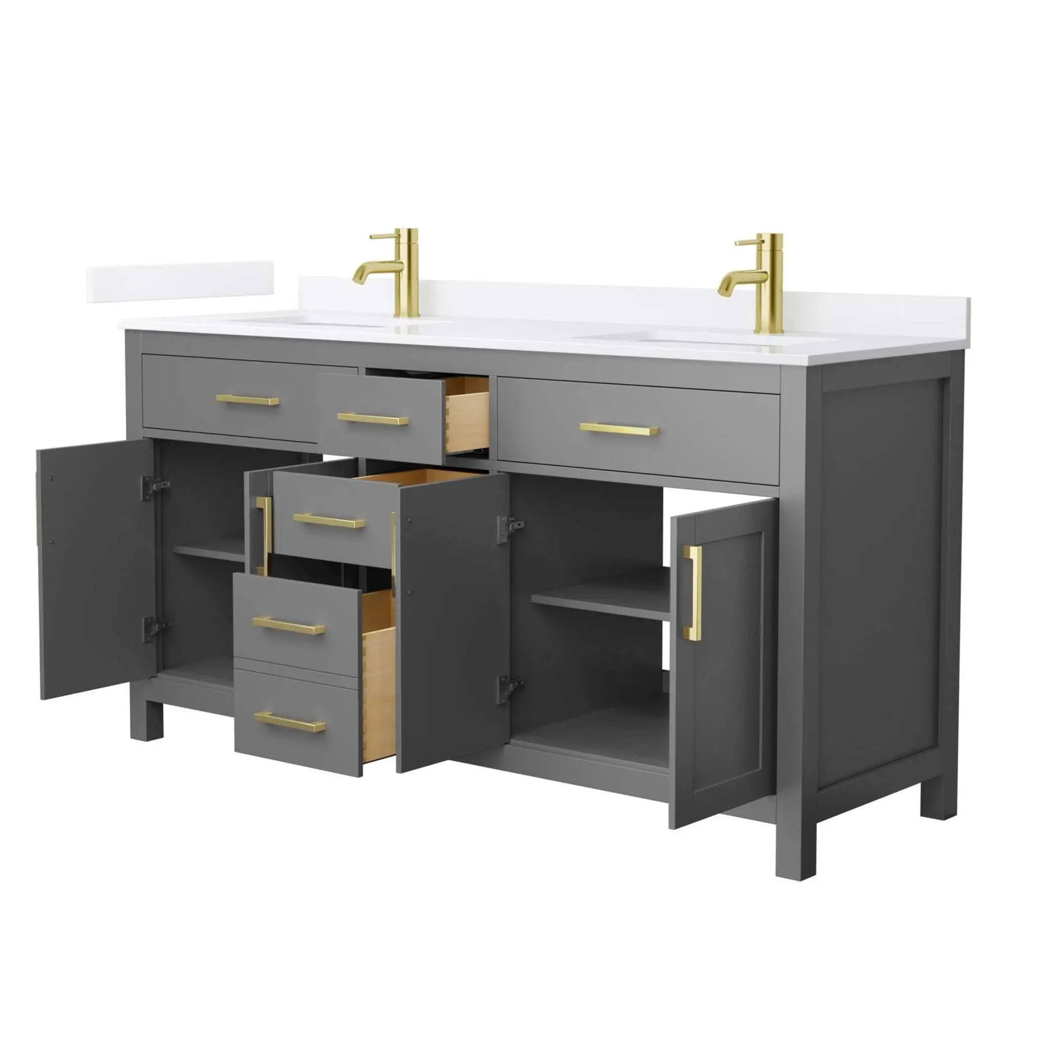 66" Beckett Double Bathroom Vanity in Dark Gray with Brushed Gold Trim by Wyndham