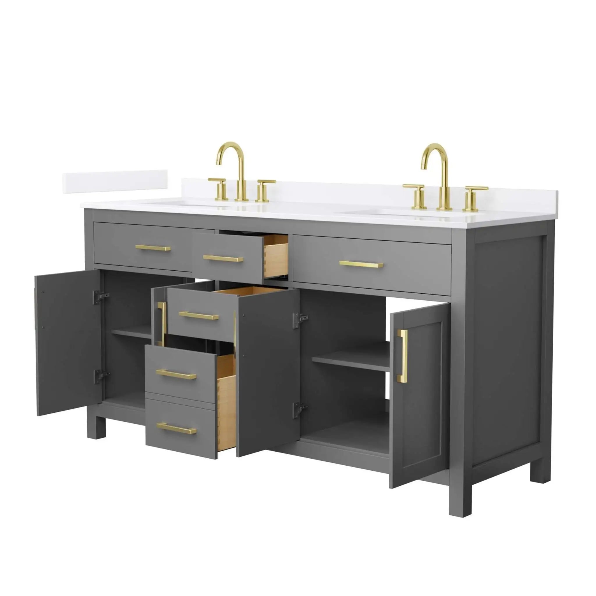 66" Beckett Double Bathroom Vanity in Dark Gray with Brushed Gold Trim by Wyndham