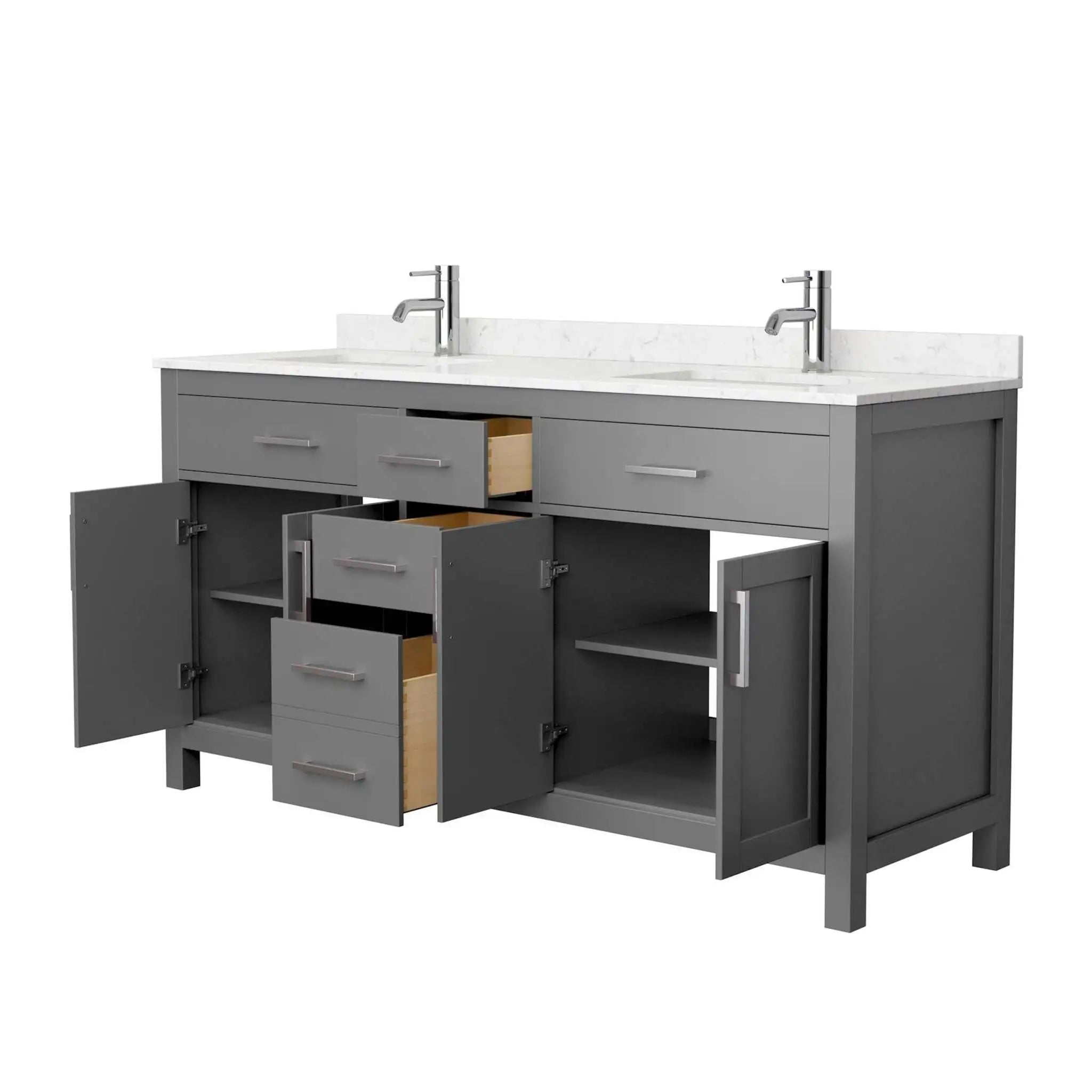 66" Beckett Double Bathroom Vanity in Dark Gray with Brushed Nickel Trim by Wyndham