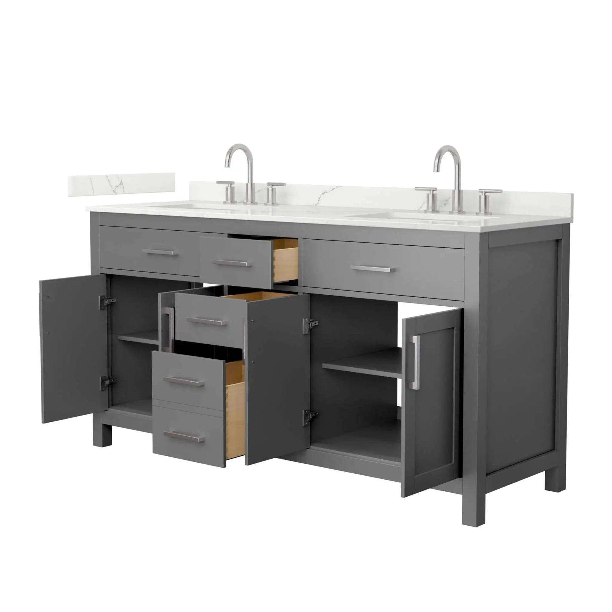 66" Beckett Double Bathroom Vanity in Dark Gray with Brushed Nickel Trim by Wyndham