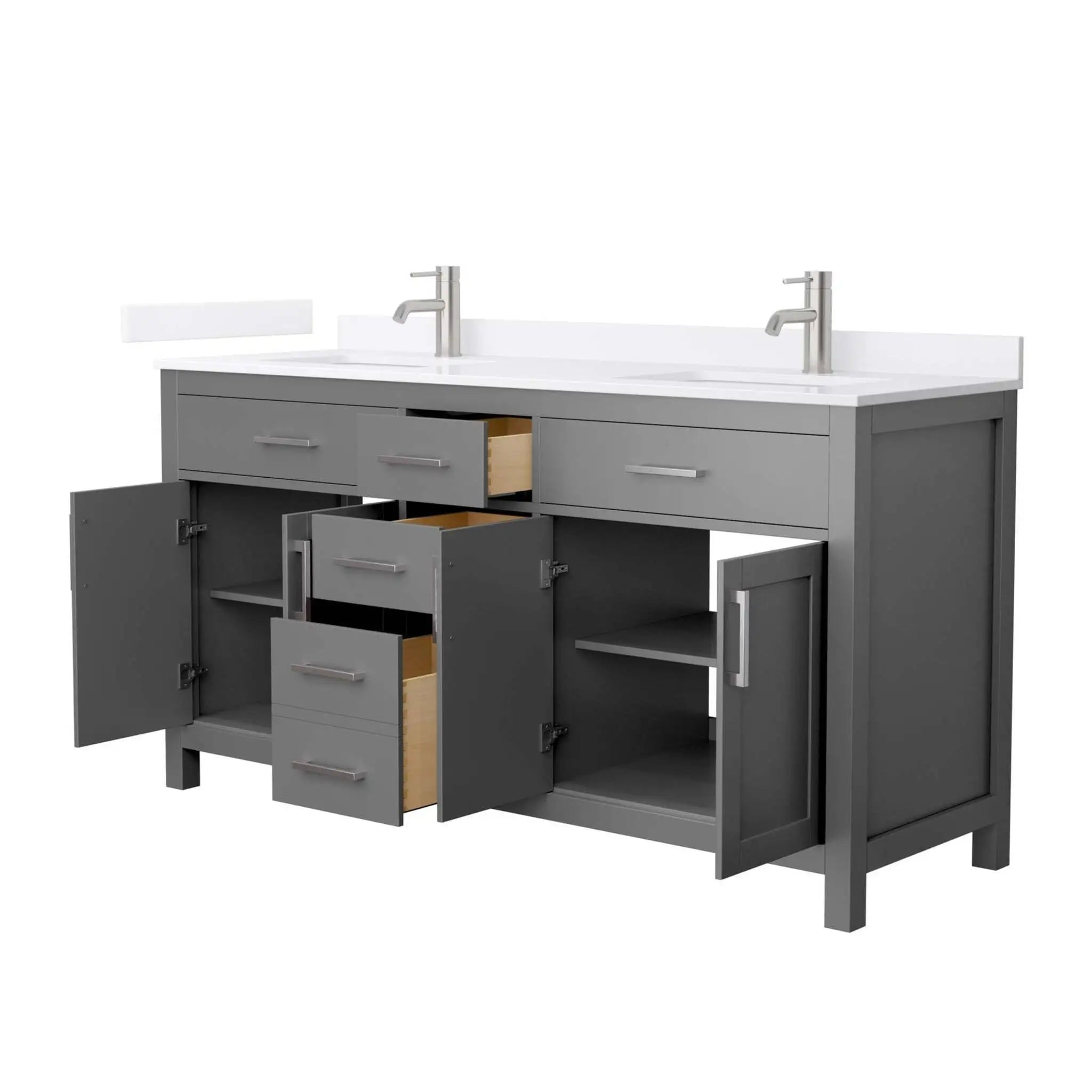 66" Beckett Double Bathroom Vanity in Dark Gray with Brushed Nickel Trim by Wyndham