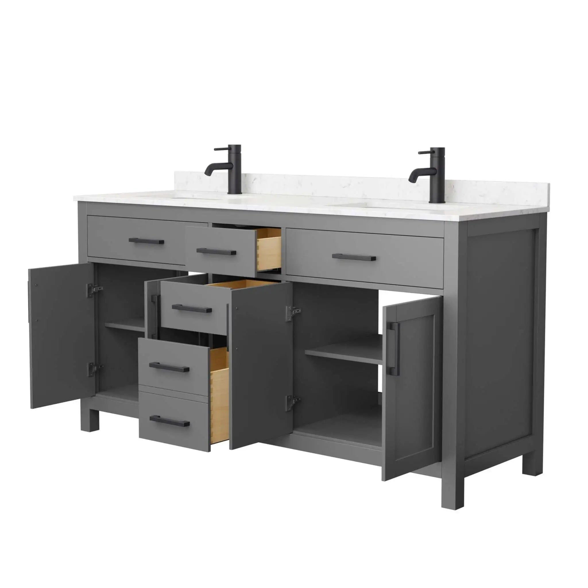 66" Beckett Double Bathroom Vanity in Dark Gray with Matte Black Trim by Wyndham