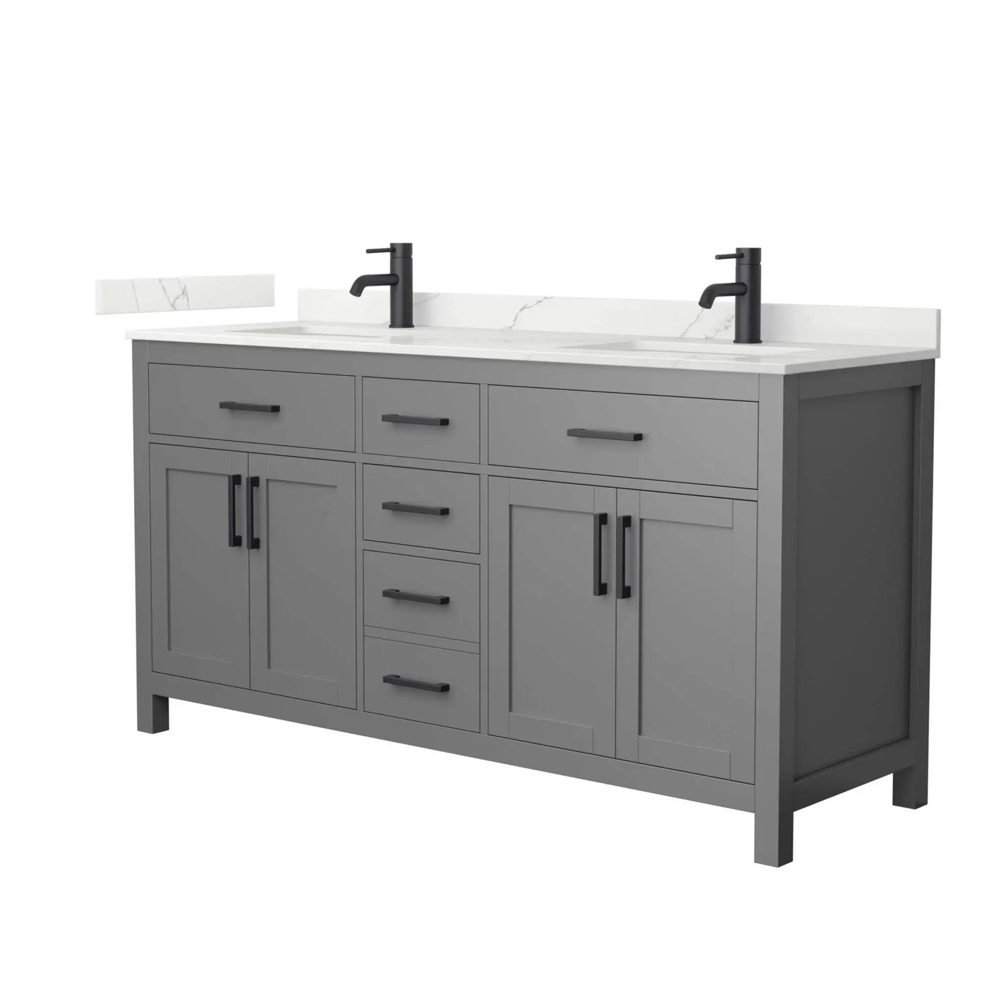 66" Beckett Double Bathroom Vanity in Dark Gray with Matte Black Trim by Wyndham