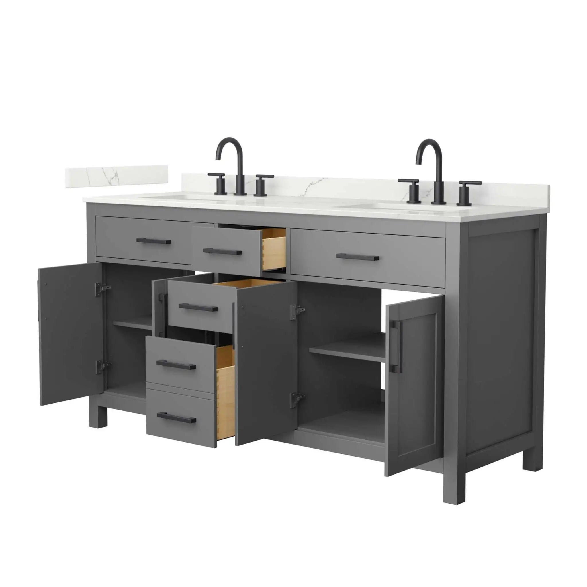 66" Beckett Double Bathroom Vanity in Dark Gray with Matte Black Trim by Wyndham