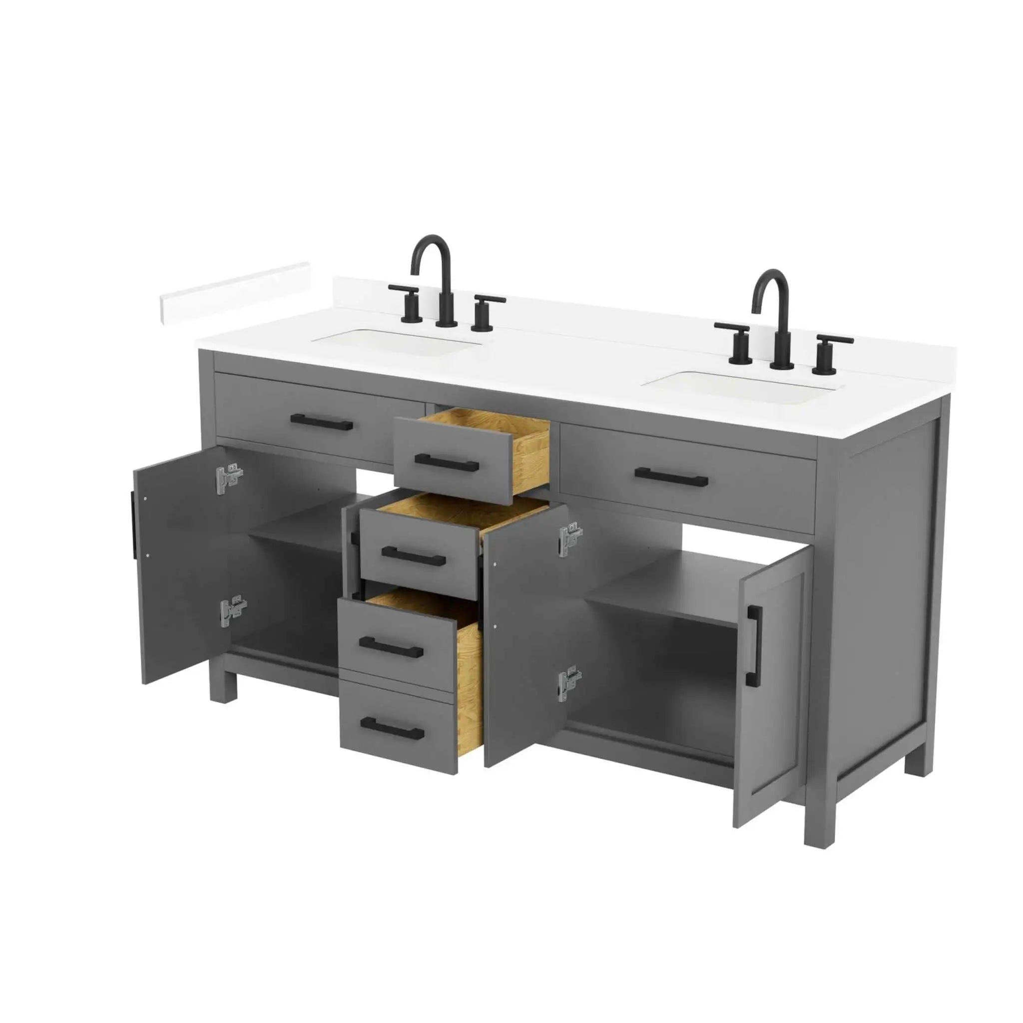66" Beckett Double Bathroom Vanity in Dark Gray with Matte Black Trim by Wyndham