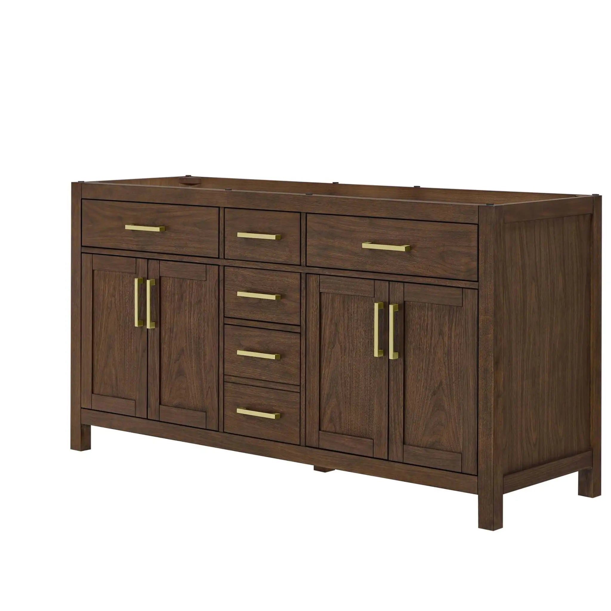 66" Beckett Double Bathroom Vanity in Dark Walnut with Brushed Gold Trim by Wyndham