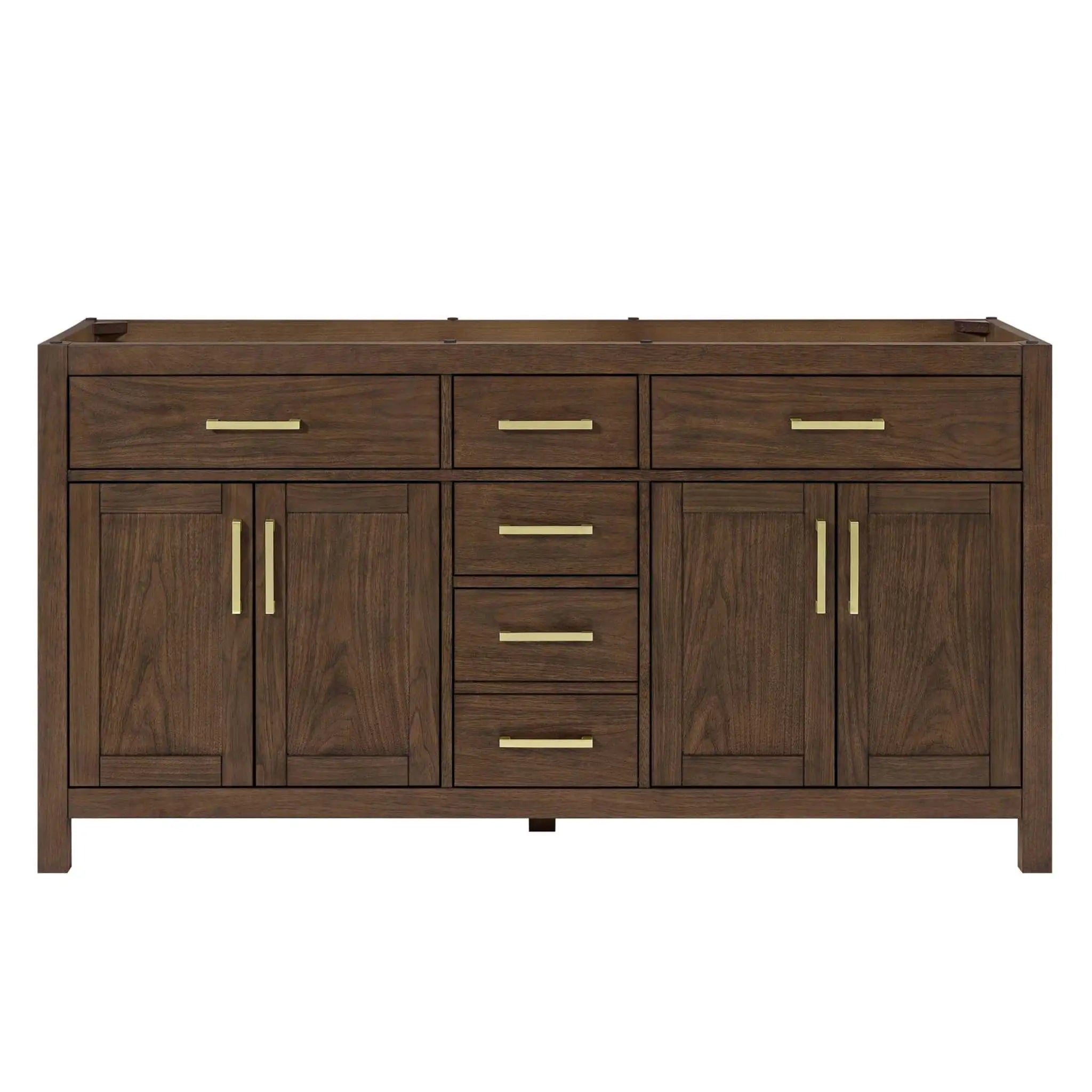 66" Beckett Double Bathroom Vanity in Dark Walnut with Brushed Gold Trim by Wyndham