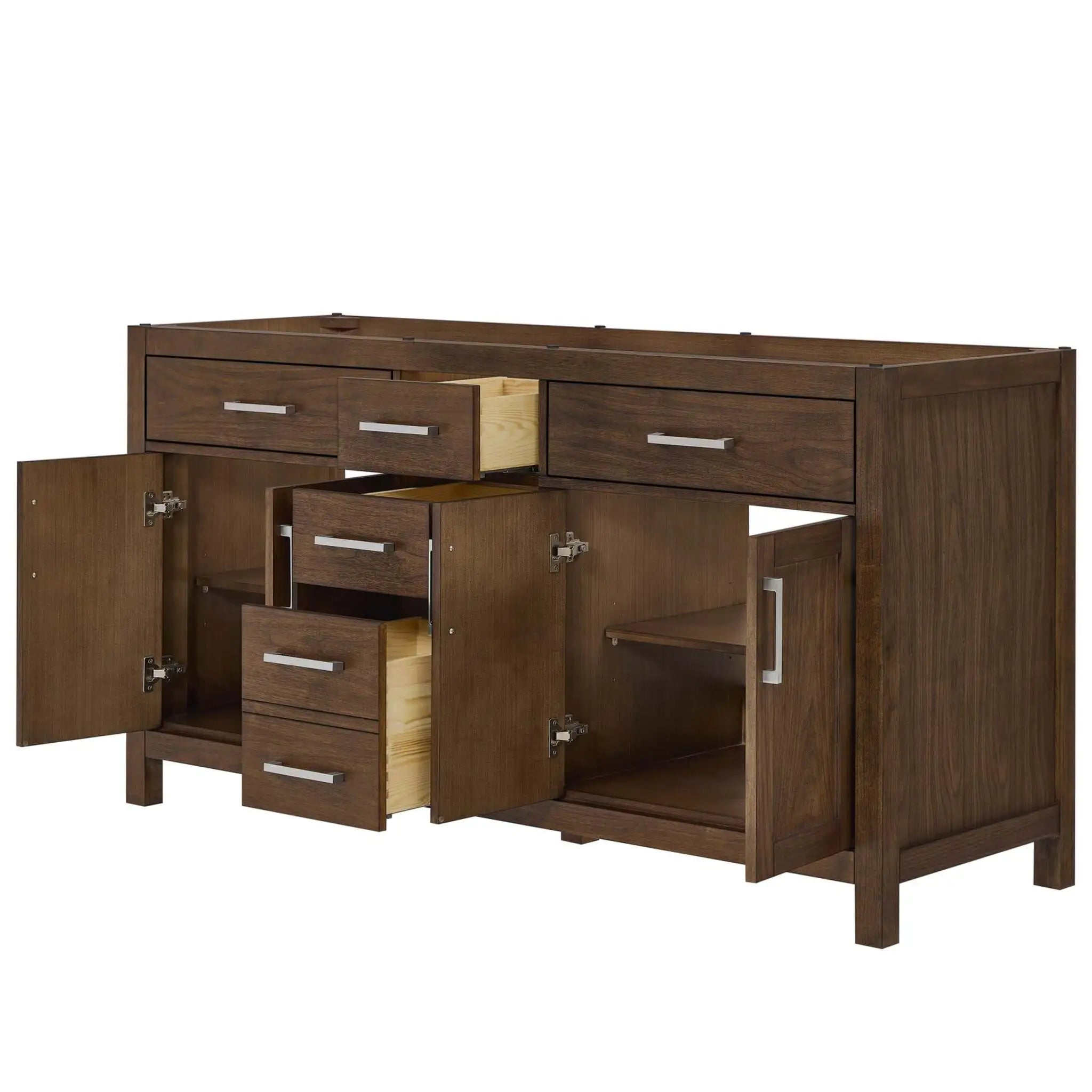 66" Beckett Double Bathroom Vanity in Dark Walnut with Brushed Nickel Trim by Wyndham