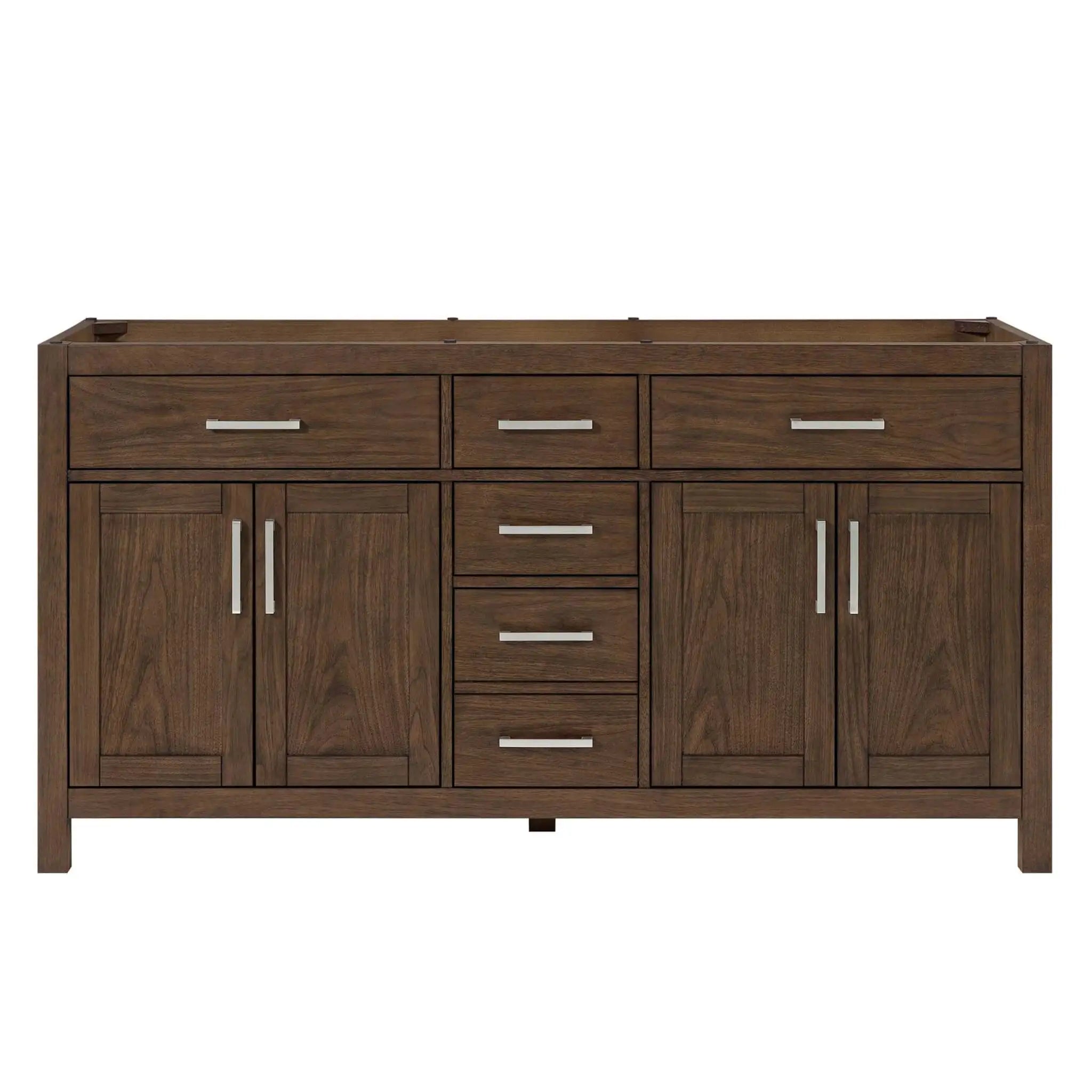 66" Beckett Double Bathroom Vanity in Dark Walnut with Brushed Nickel Trim by Wyndham
