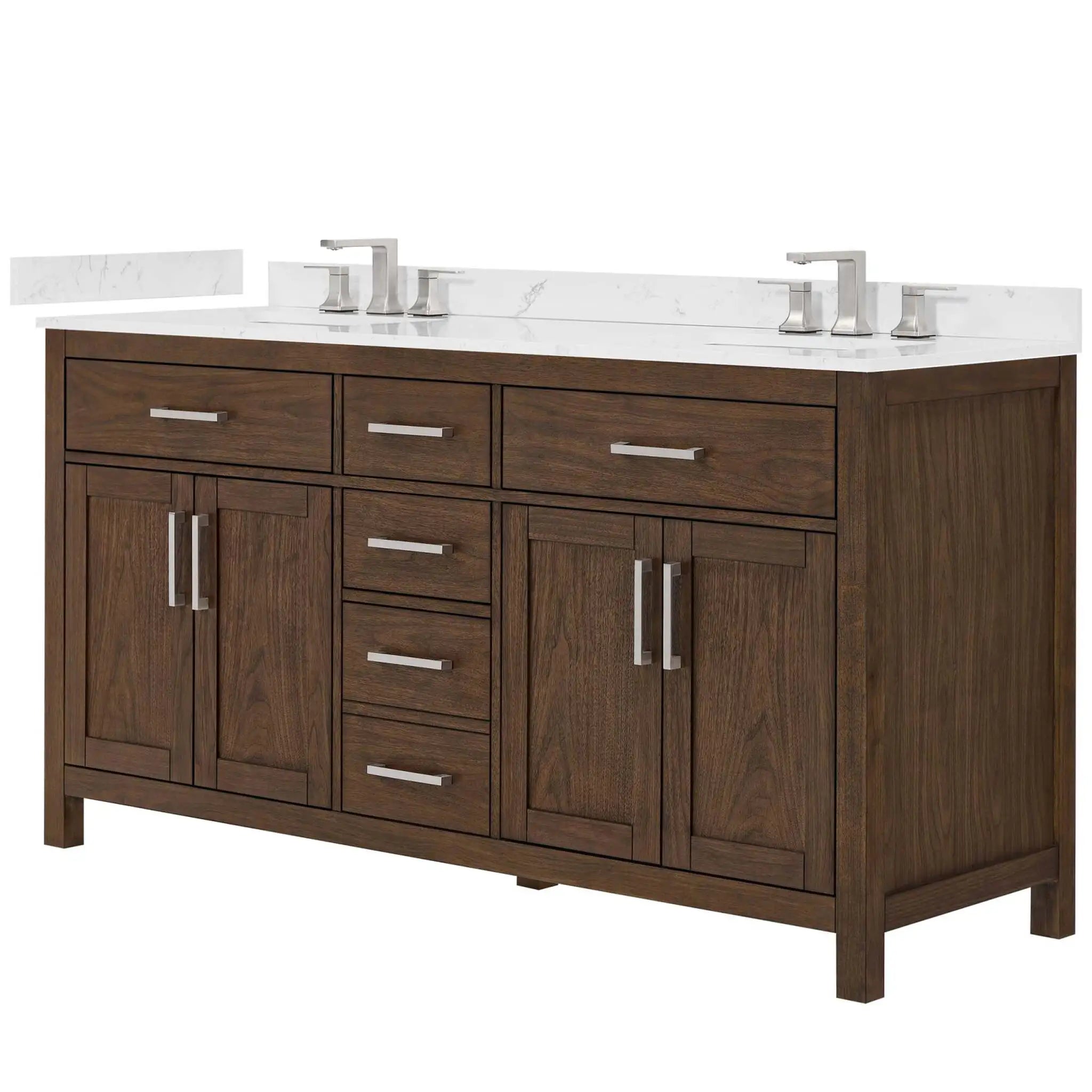 66" Beckett Double Bathroom Vanity in Dark Walnut with Brushed Nickel Trim by Wyndham