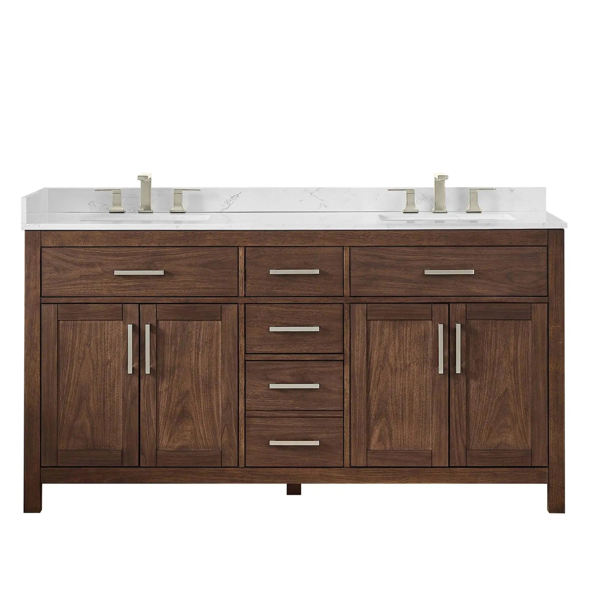 66" Beckett Double Bathroom Vanity in Dark Walnut with Brushed Nickel Trim by Wyndham