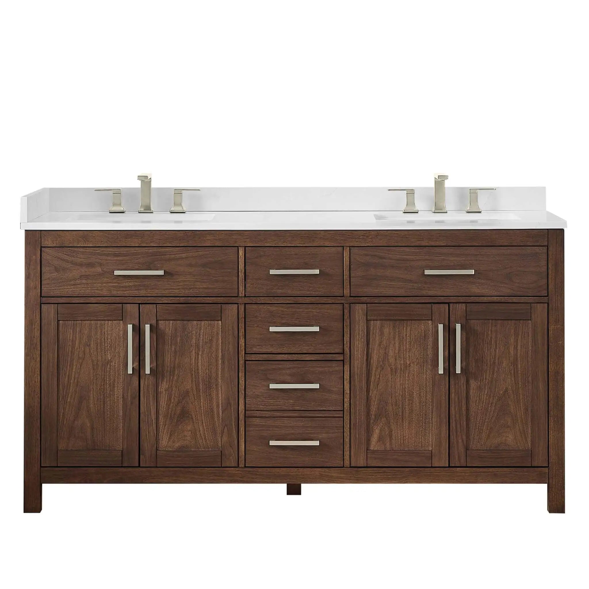 66" Beckett Double Bathroom Vanity in Dark Walnut with Brushed Nickel Trim by Wyndham