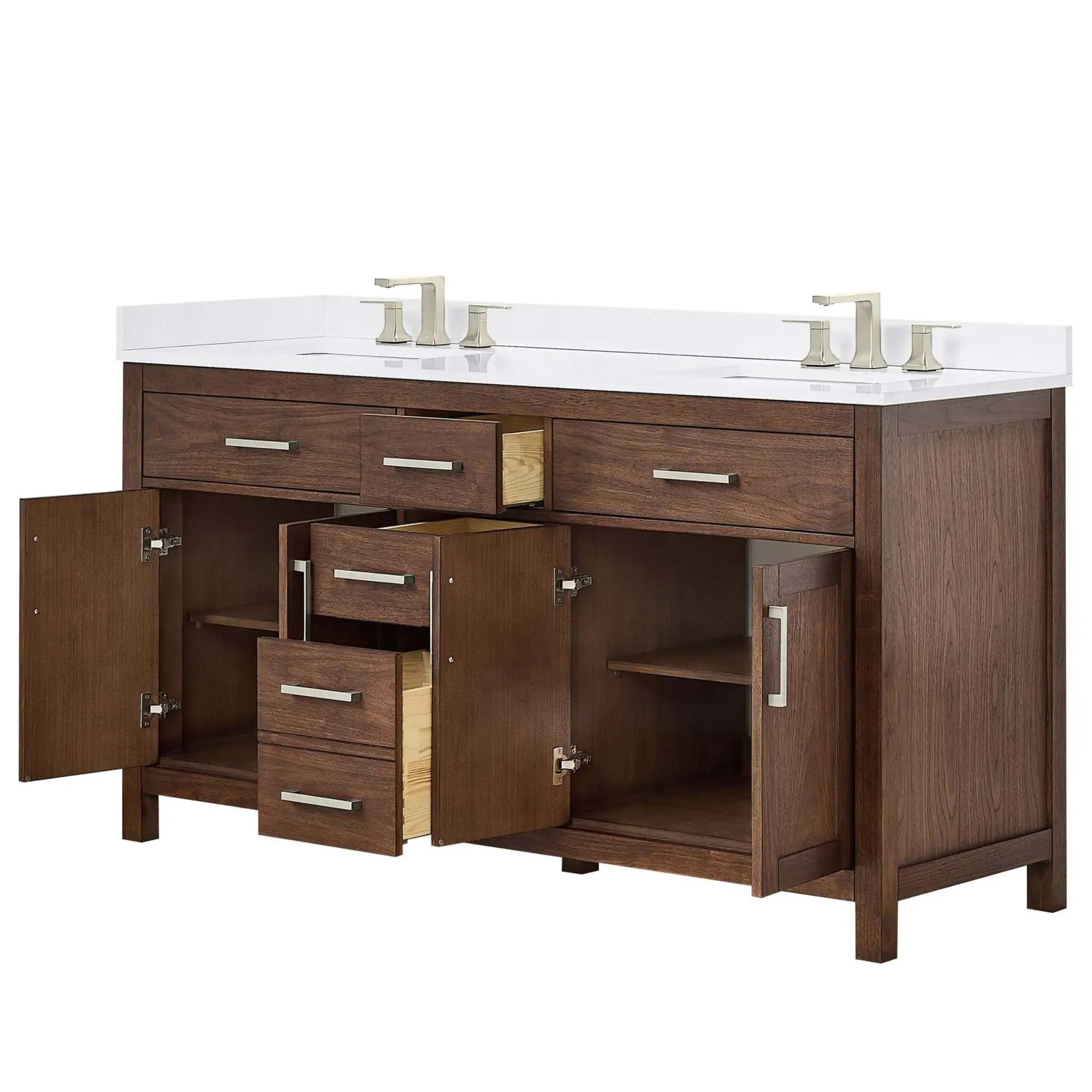 66" Beckett Double Bathroom Vanity in Dark Walnut with Brushed Nickel Trim by Wyndham