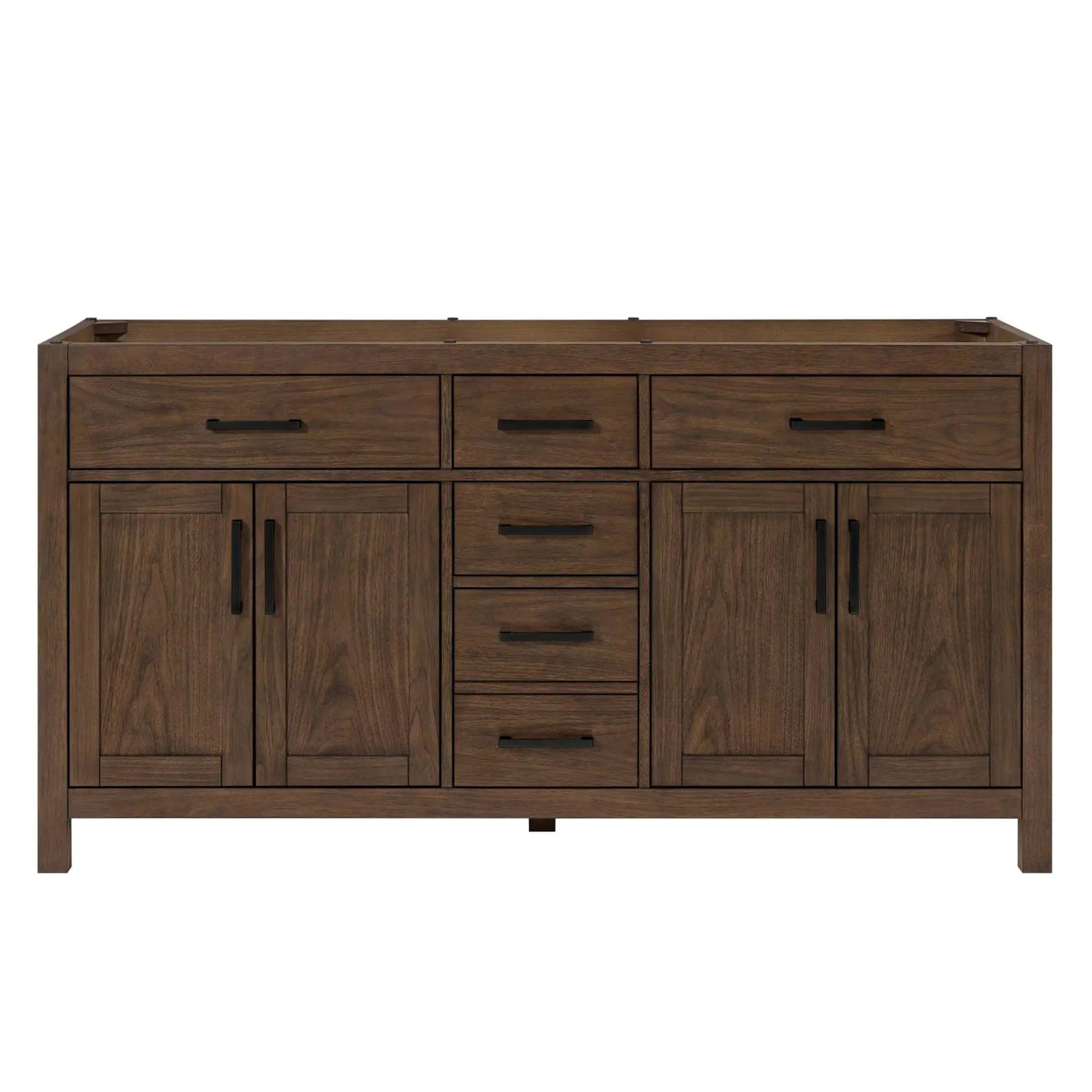 66" Beckett Double Bathroom Vanity in Dark Walnut with Matte Black Trim by Wyndham