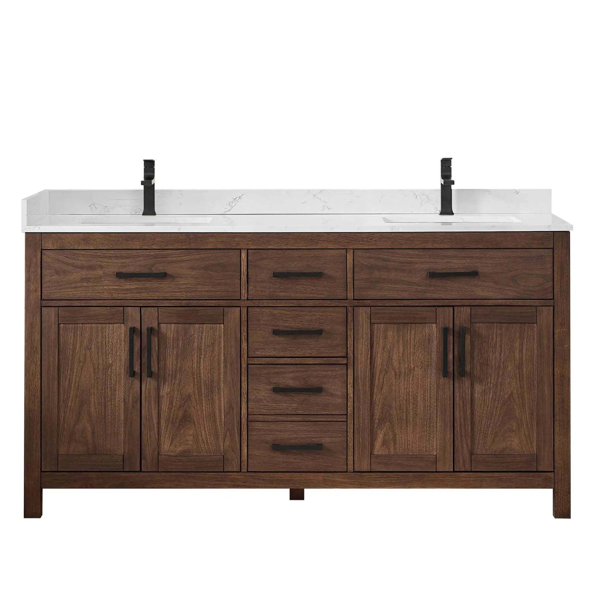 66" Beckett Double Bathroom Vanity in Dark Walnut with Matte Black Trim by Wyndham