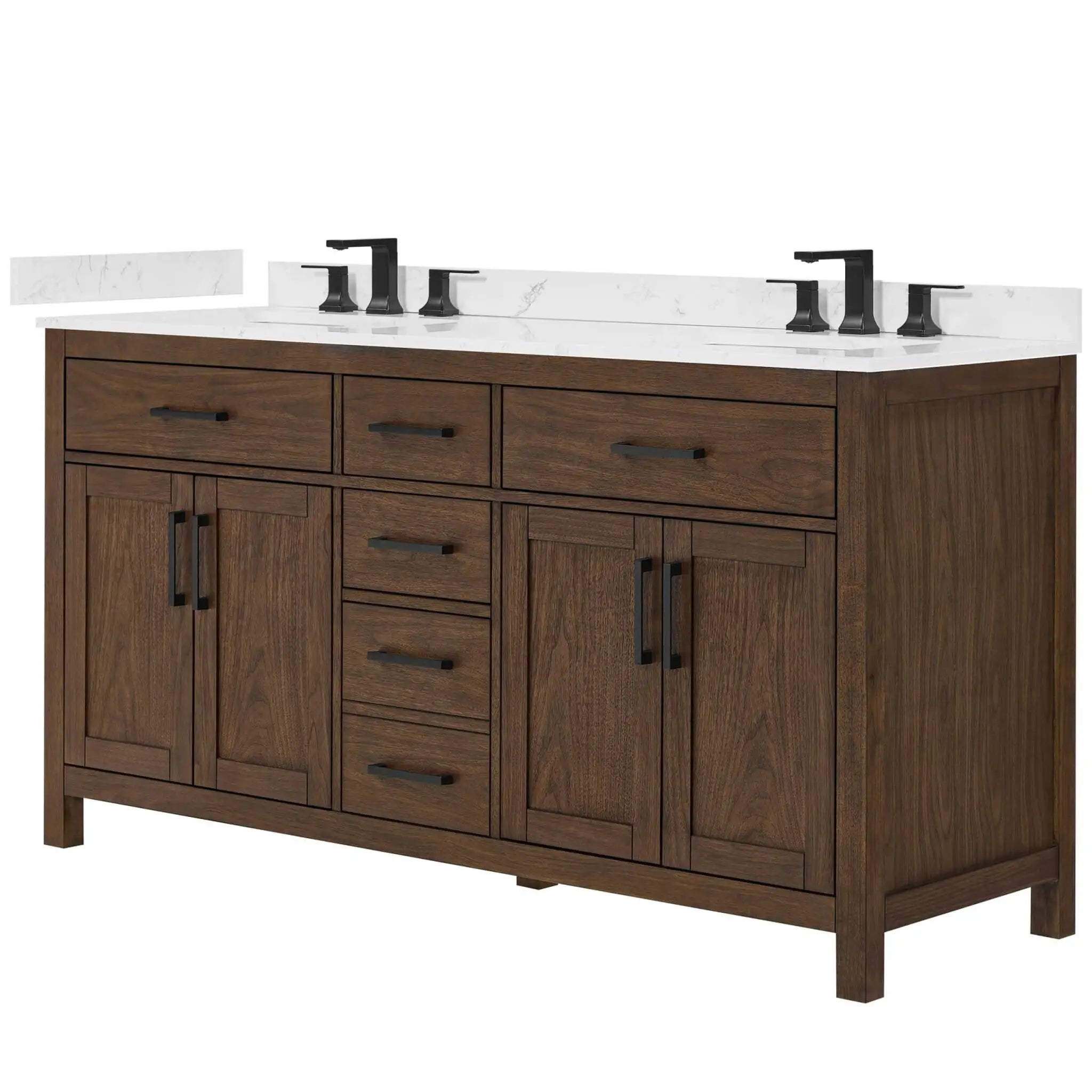 66" Beckett Double Bathroom Vanity in Dark Walnut with Matte Black Trim by Wyndham
