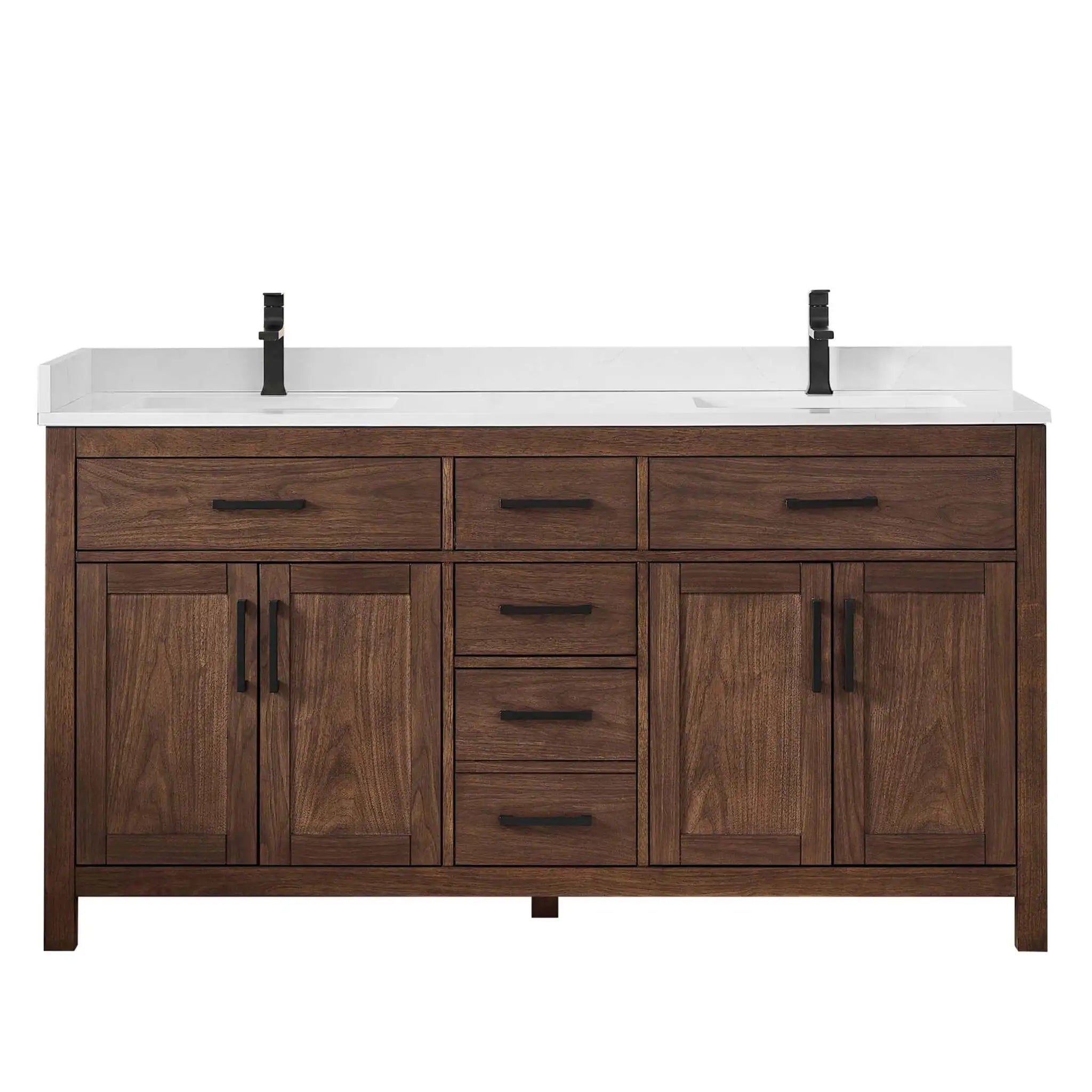 66" Beckett Double Bathroom Vanity in Dark Walnut with Matte Black Trim by Wyndham