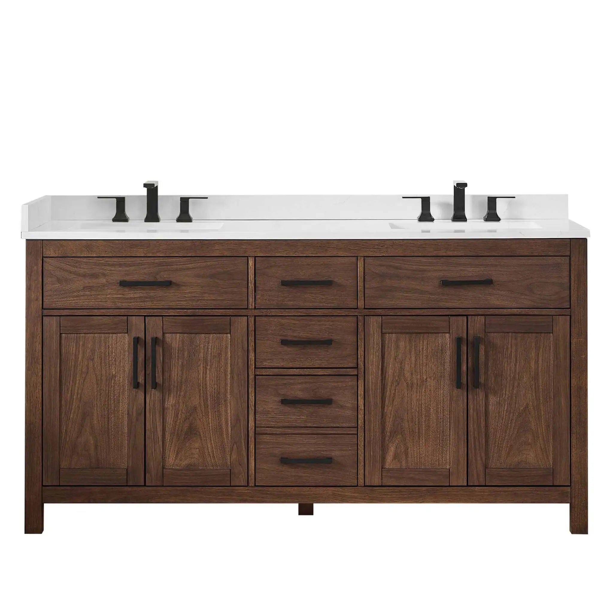 66" Beckett Double Bathroom Vanity in Dark Walnut with Matte Black Trim by Wyndham