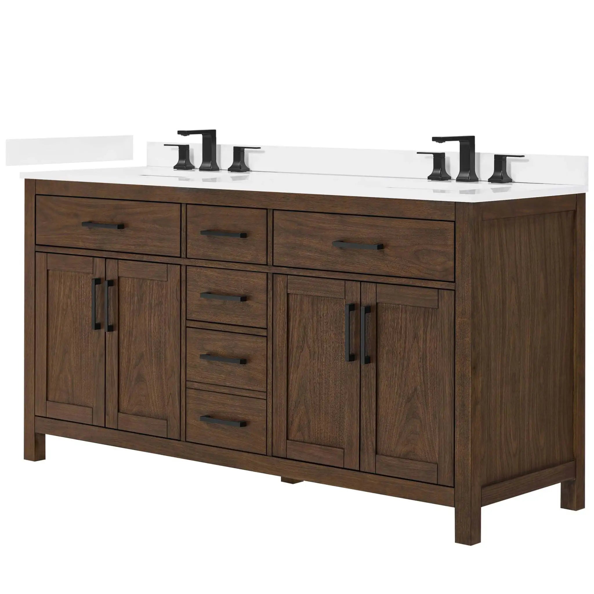 66" Beckett Double Bathroom Vanity in Dark Walnut with Matte Black Trim by Wyndham