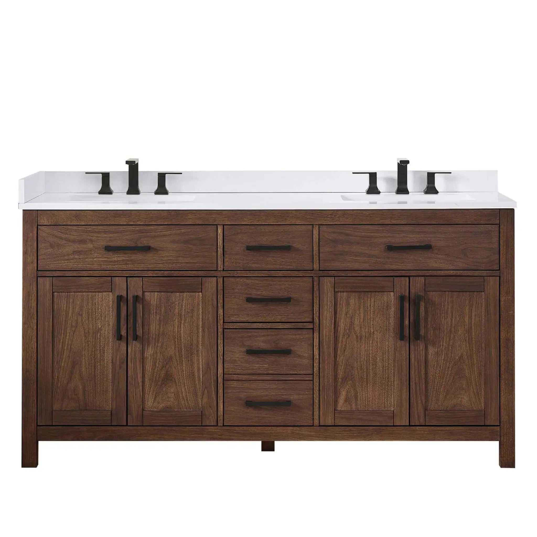 66" Beckett Double Bathroom Vanity in Dark Walnut with Matte Black Trim by Wyndham