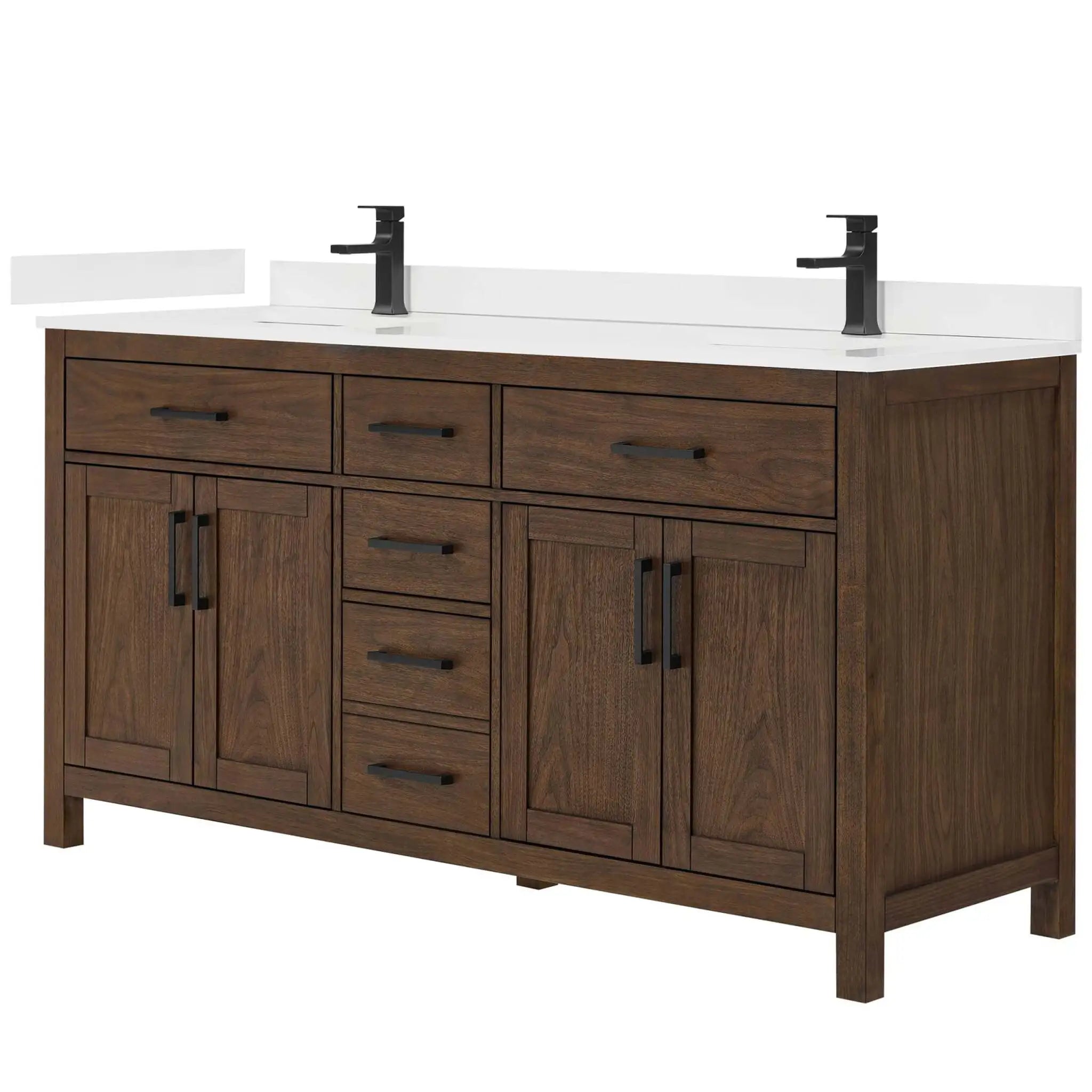 66" Beckett Double Bathroom Vanity in Dark Walnut with Matte Black Trim by Wyndham