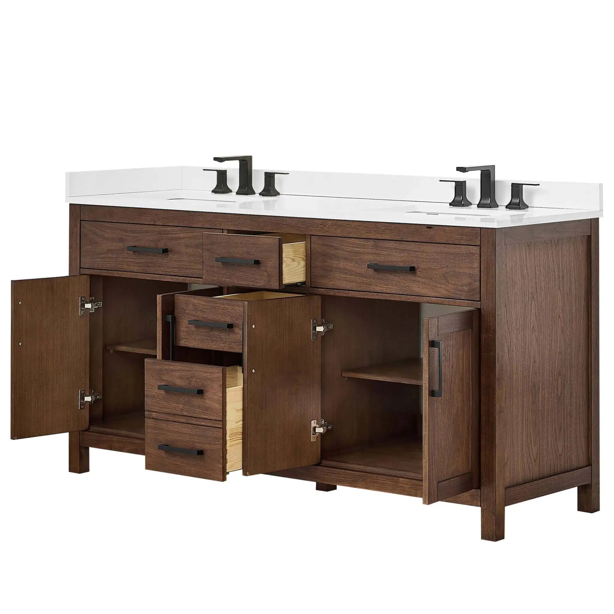66" Beckett Double Bathroom Vanity in Dark Walnut with Matte Black Trim by Wyndham