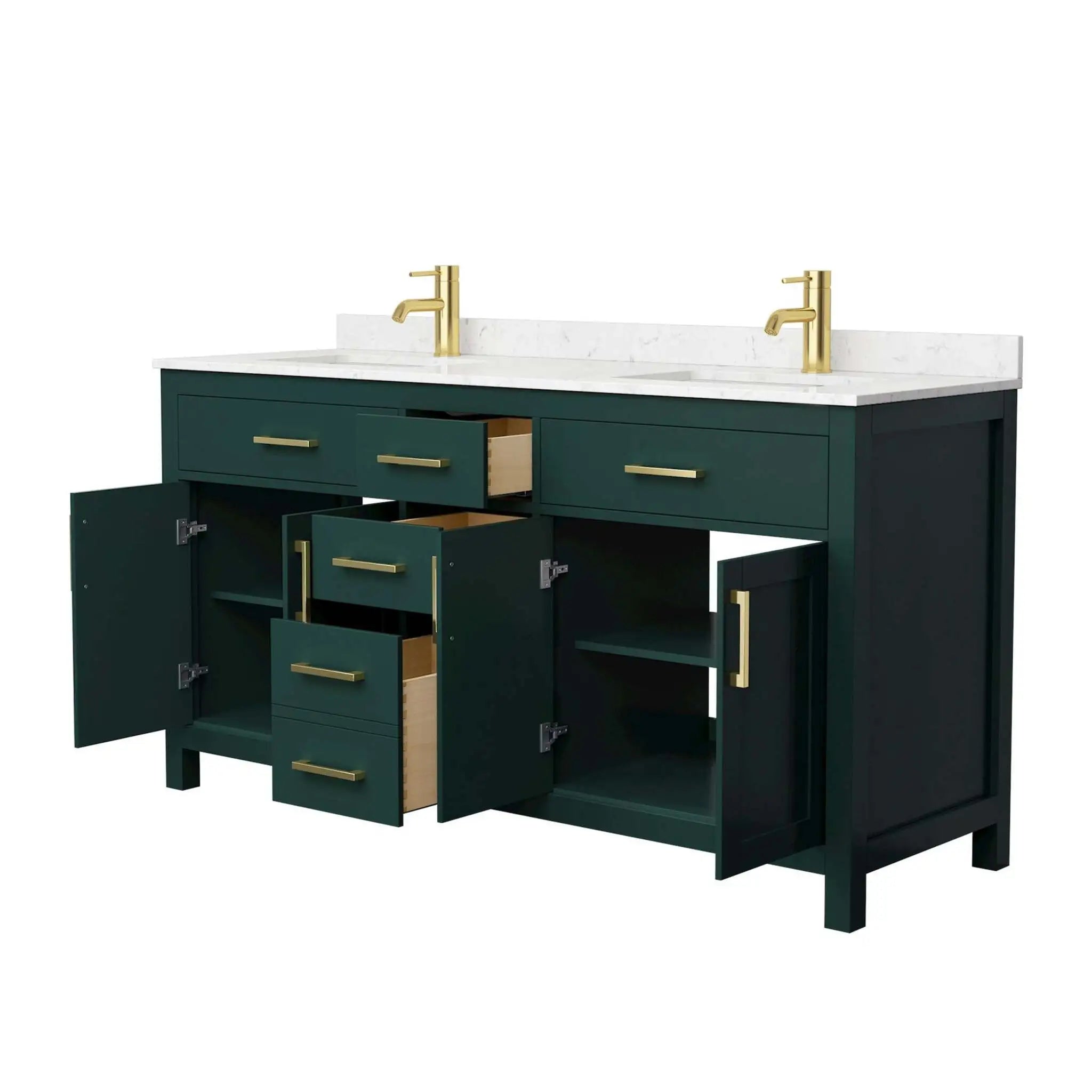 66" Beckett Double Bathroom Vanity in Green with Brushed Gold Trim by Wyndham