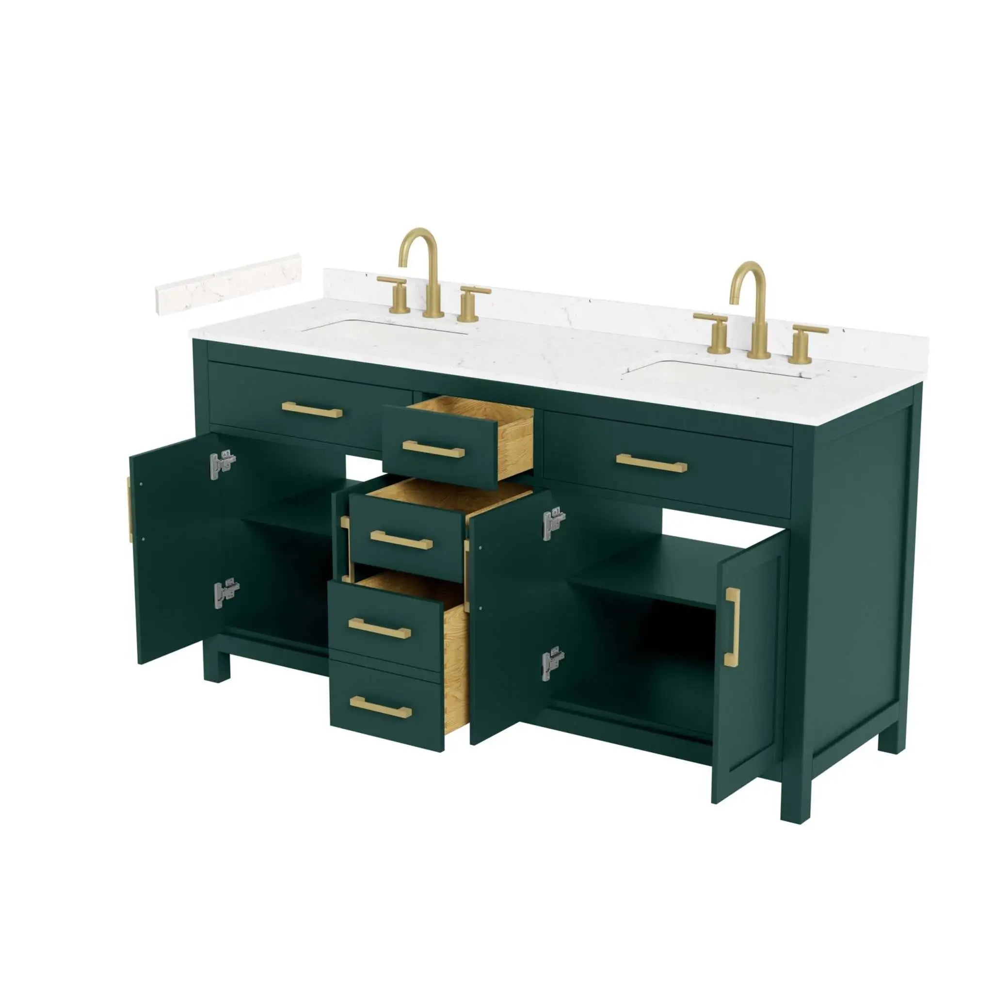 66" Beckett Double Bathroom Vanity in Green with Brushed Gold Trim by Wyndham
