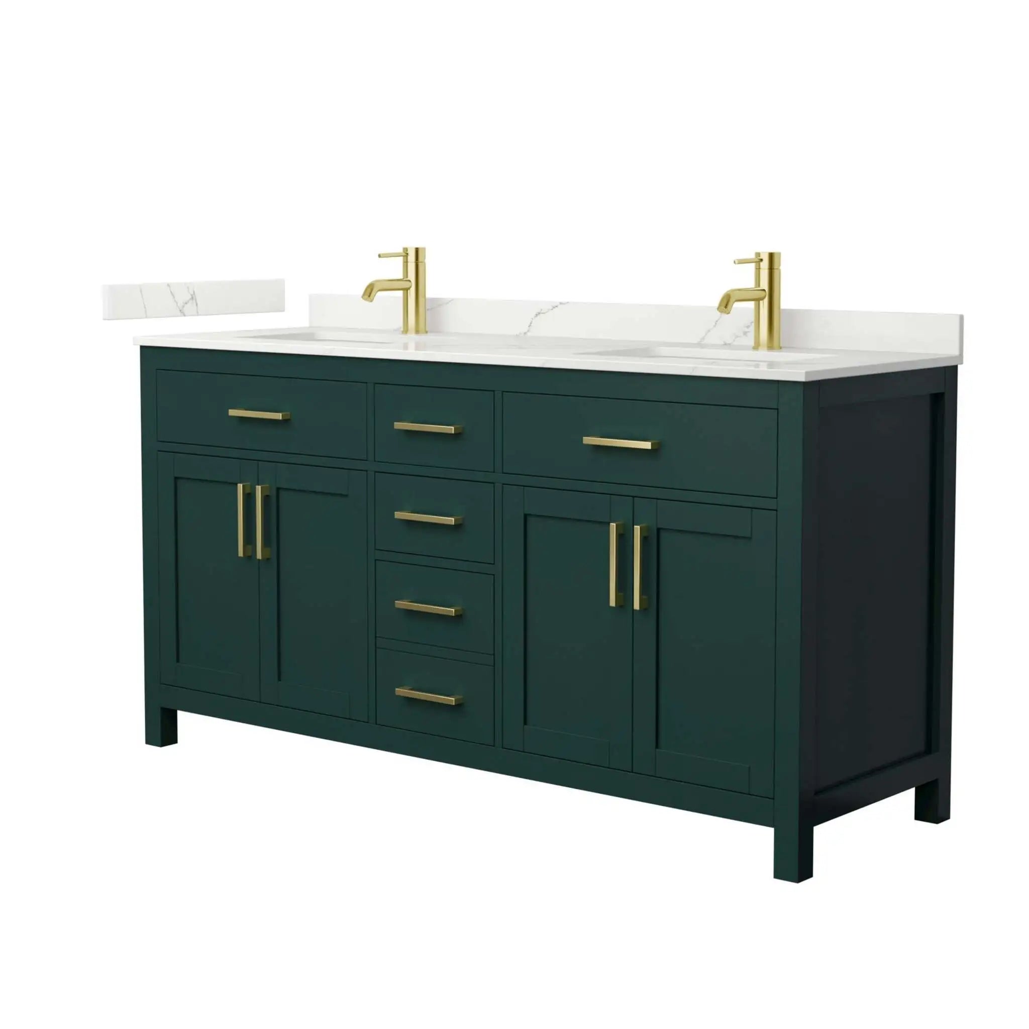 66" Beckett Double Bathroom Vanity in Green with Brushed Gold Trim by Wyndham