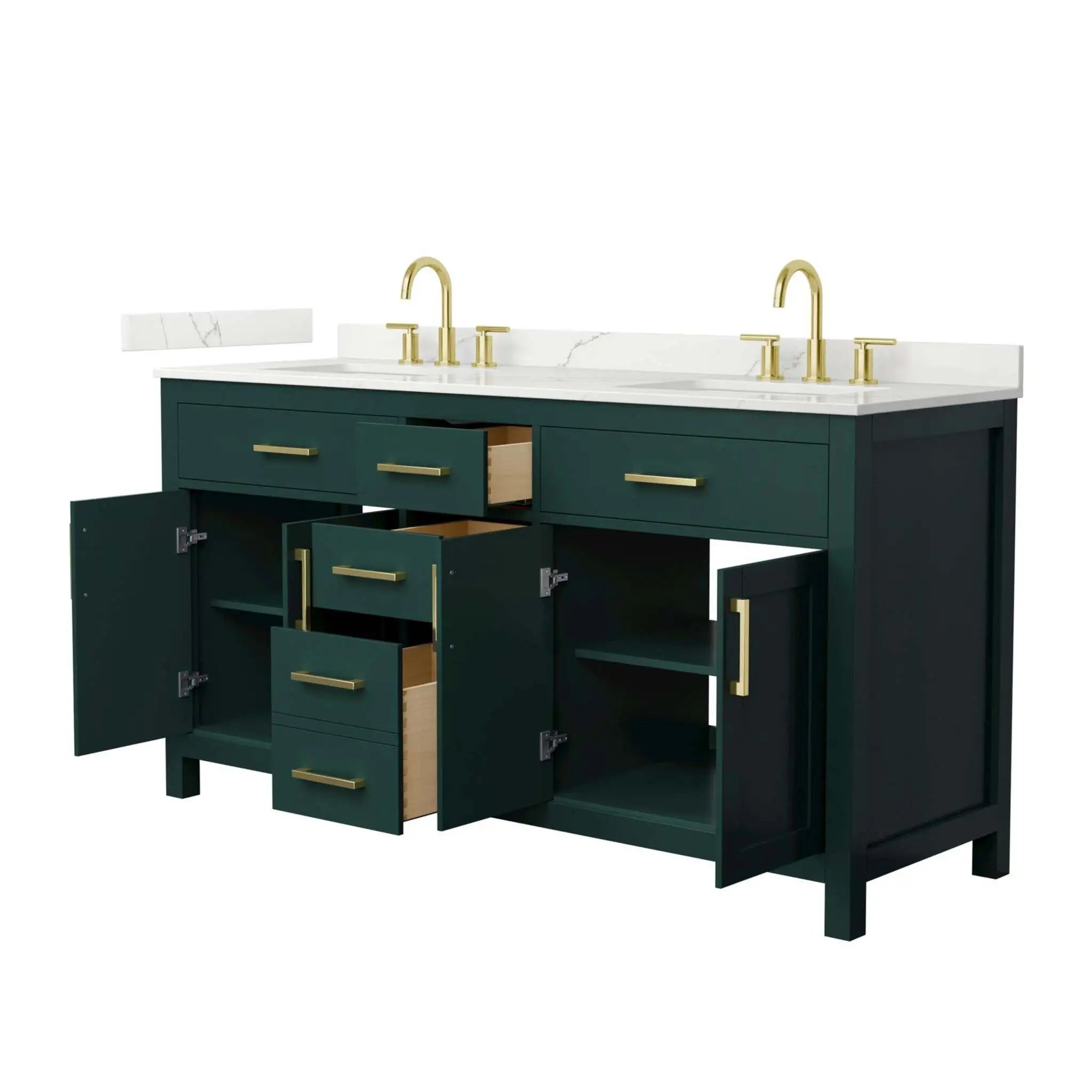 66" Beckett Double Bathroom Vanity in Green with Brushed Gold Trim by Wyndham