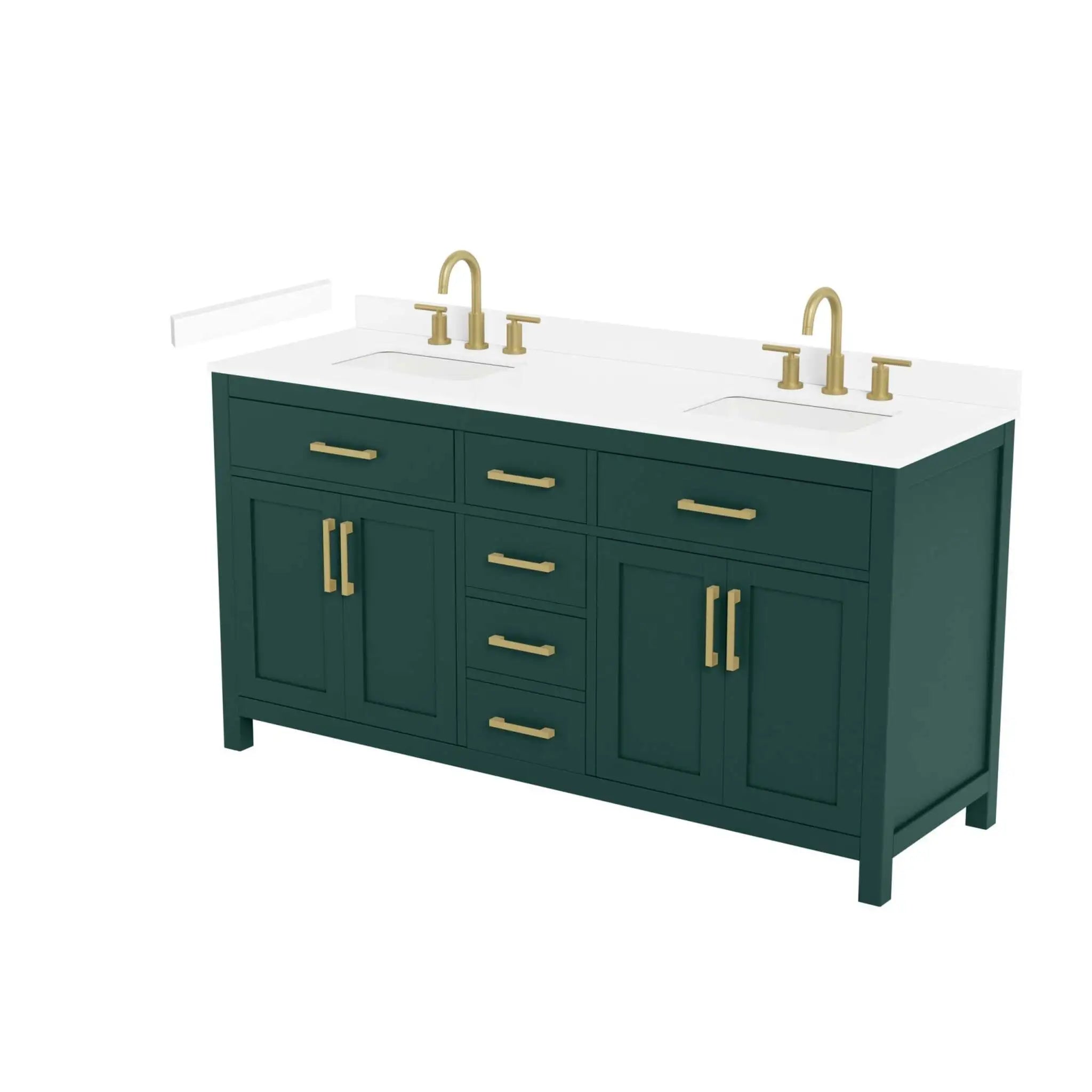 66" Beckett Double Bathroom Vanity in Green with Brushed Gold Trim by Wyndham