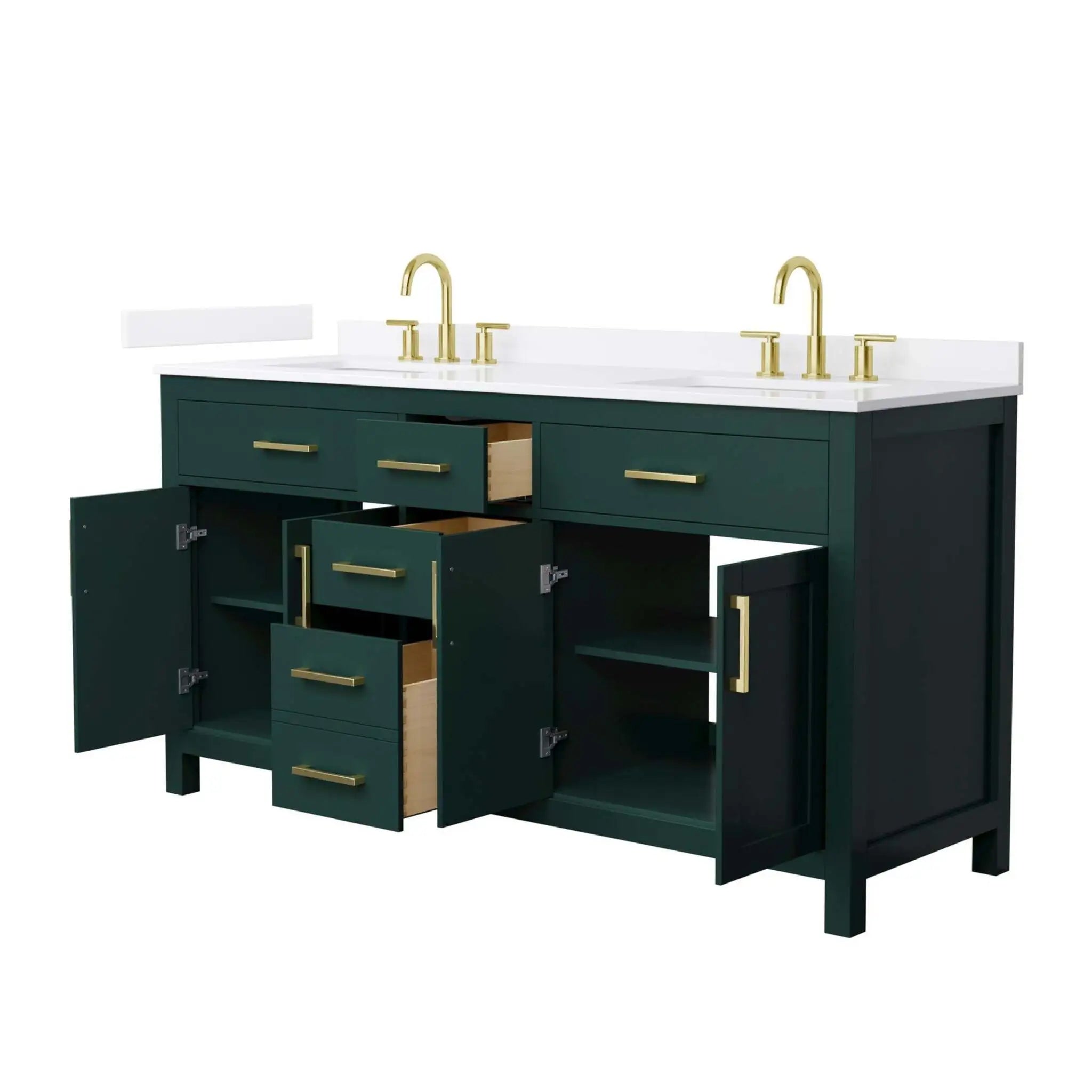 66" Beckett Double Bathroom Vanity in Green with Brushed Gold Trim by Wyndham