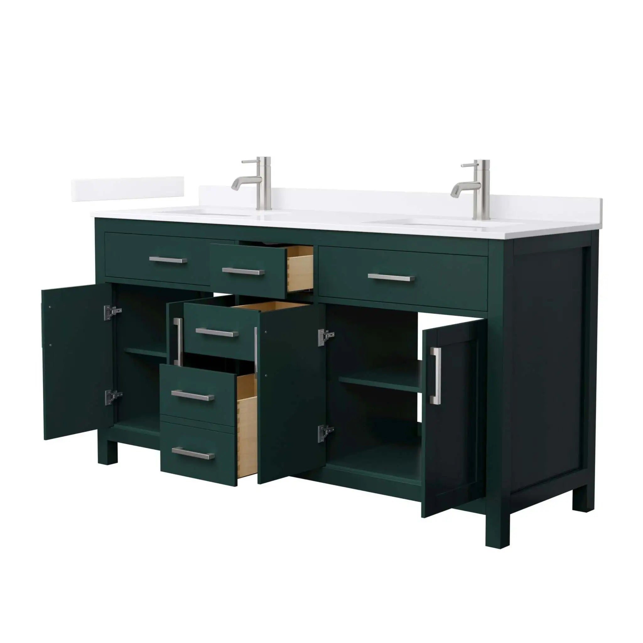 66" Beckett Double Bathroom Vanity in Green with Brushed Nickel Trim by Wyndham