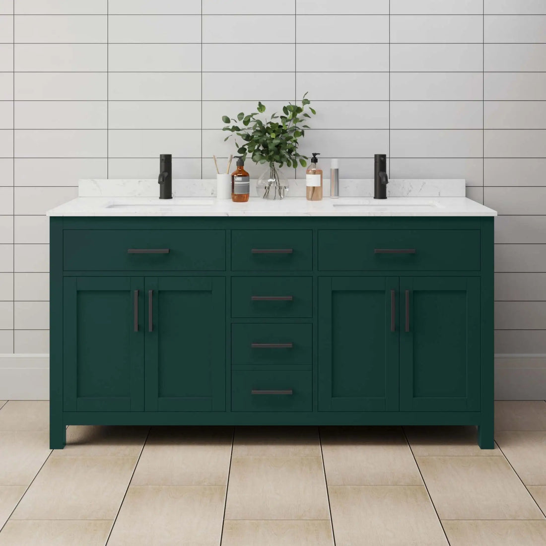 66" Beckett Double Bathroom Vanity in Green with Matte Black Trim by Wyndham