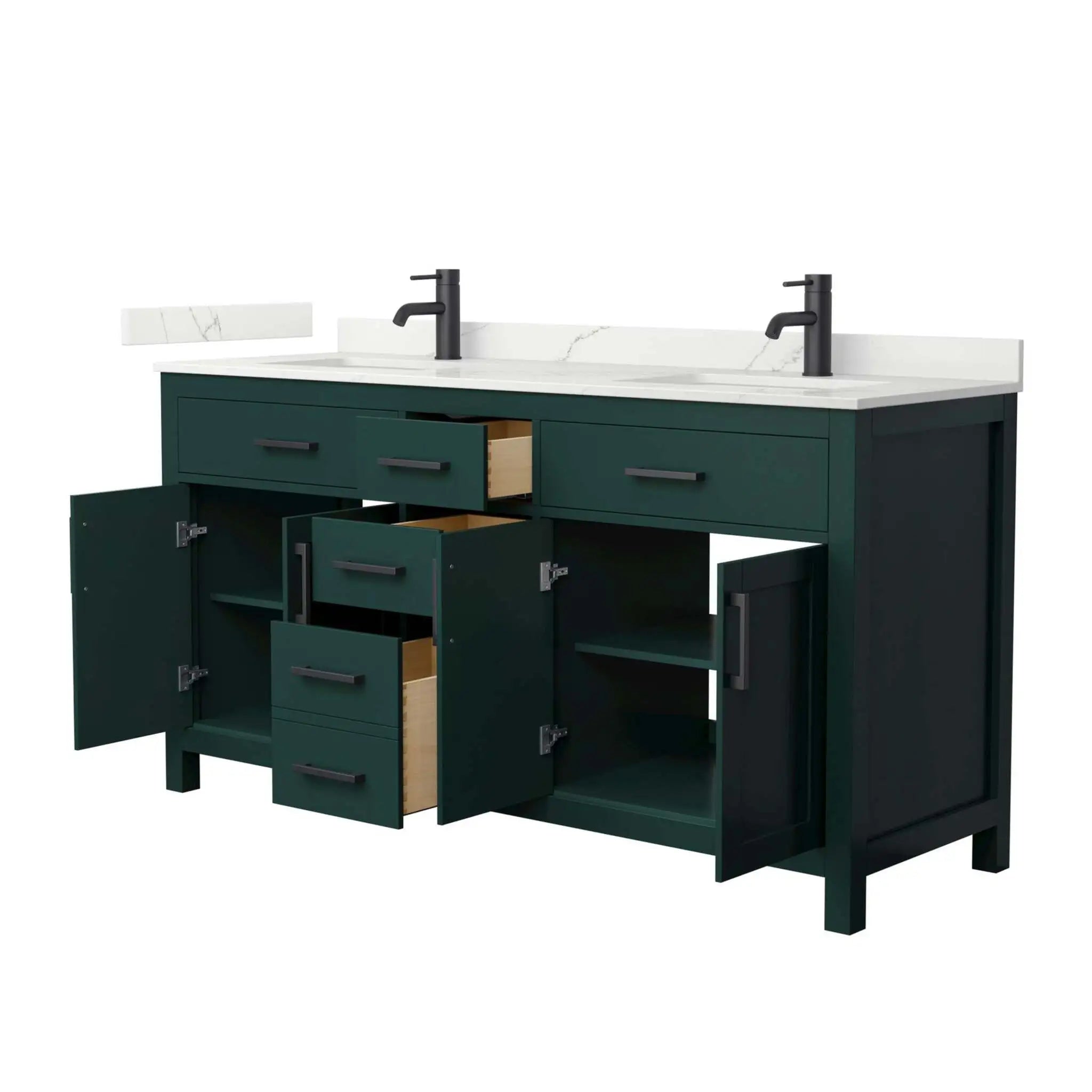 66" Beckett Double Bathroom Vanity in Green with Matte Black Trim by Wyndham
