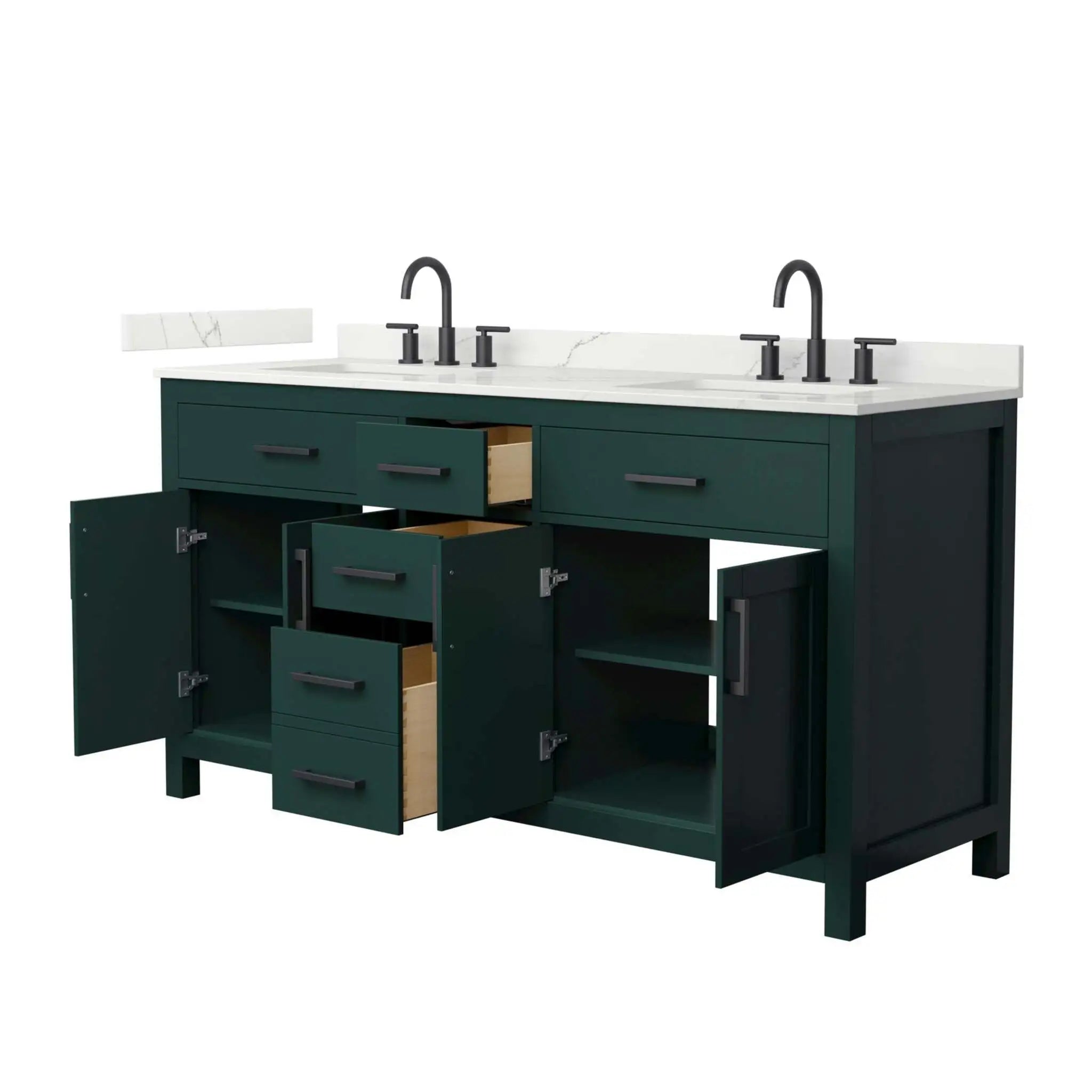 66" Beckett Double Bathroom Vanity in Green with Matte Black Trim by Wyndham