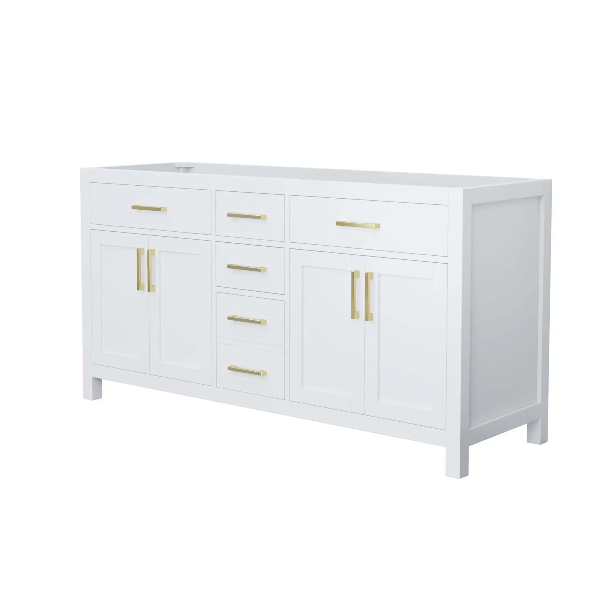 66" Beckett Double Bathroom Vanity in White with Brushed Gold Trim by Wyndham