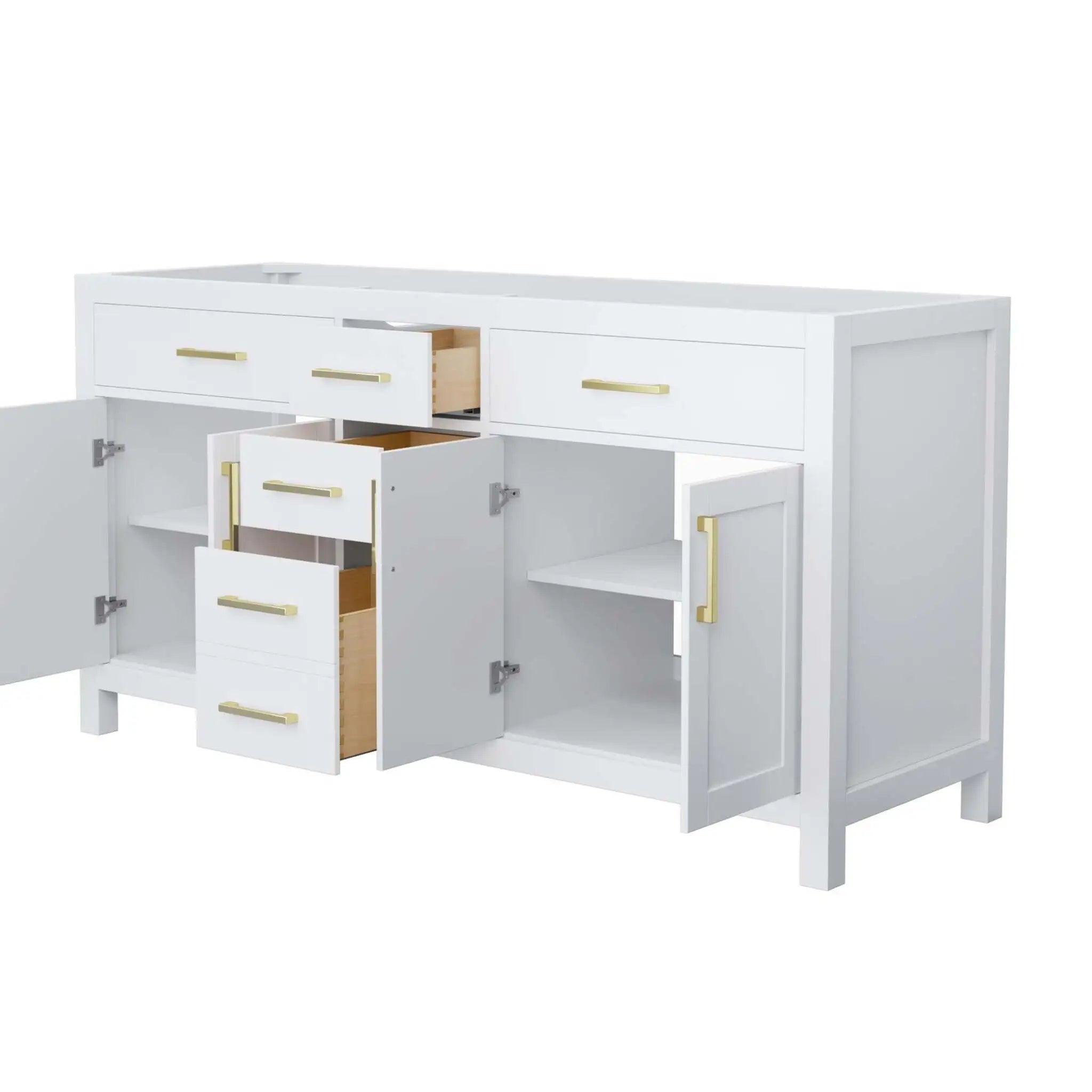66" Beckett Double Bathroom Vanity in White with Brushed Gold Trim by Wyndham