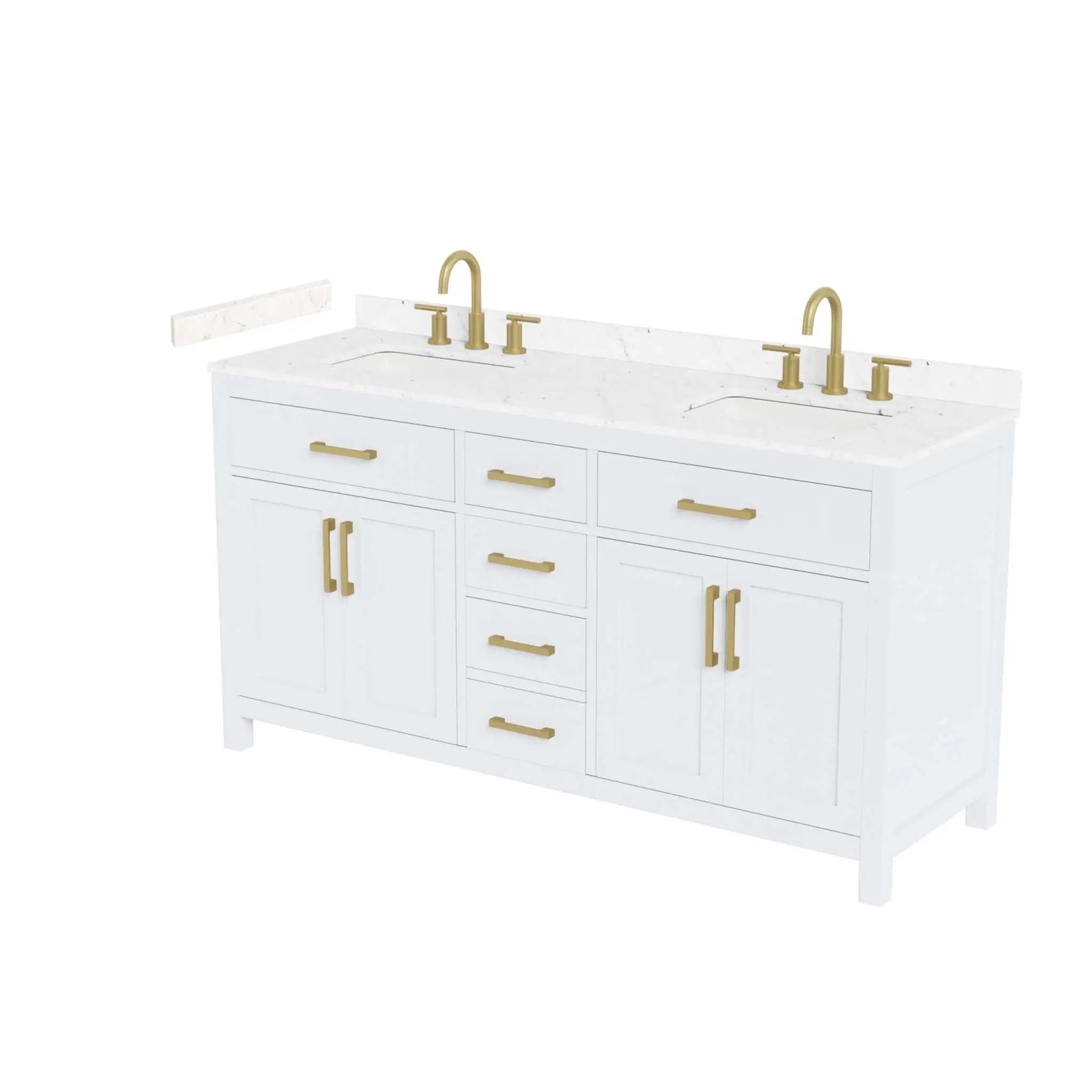66" Beckett Double Bathroom Vanity in White with Brushed Gold Trim by Wyndham