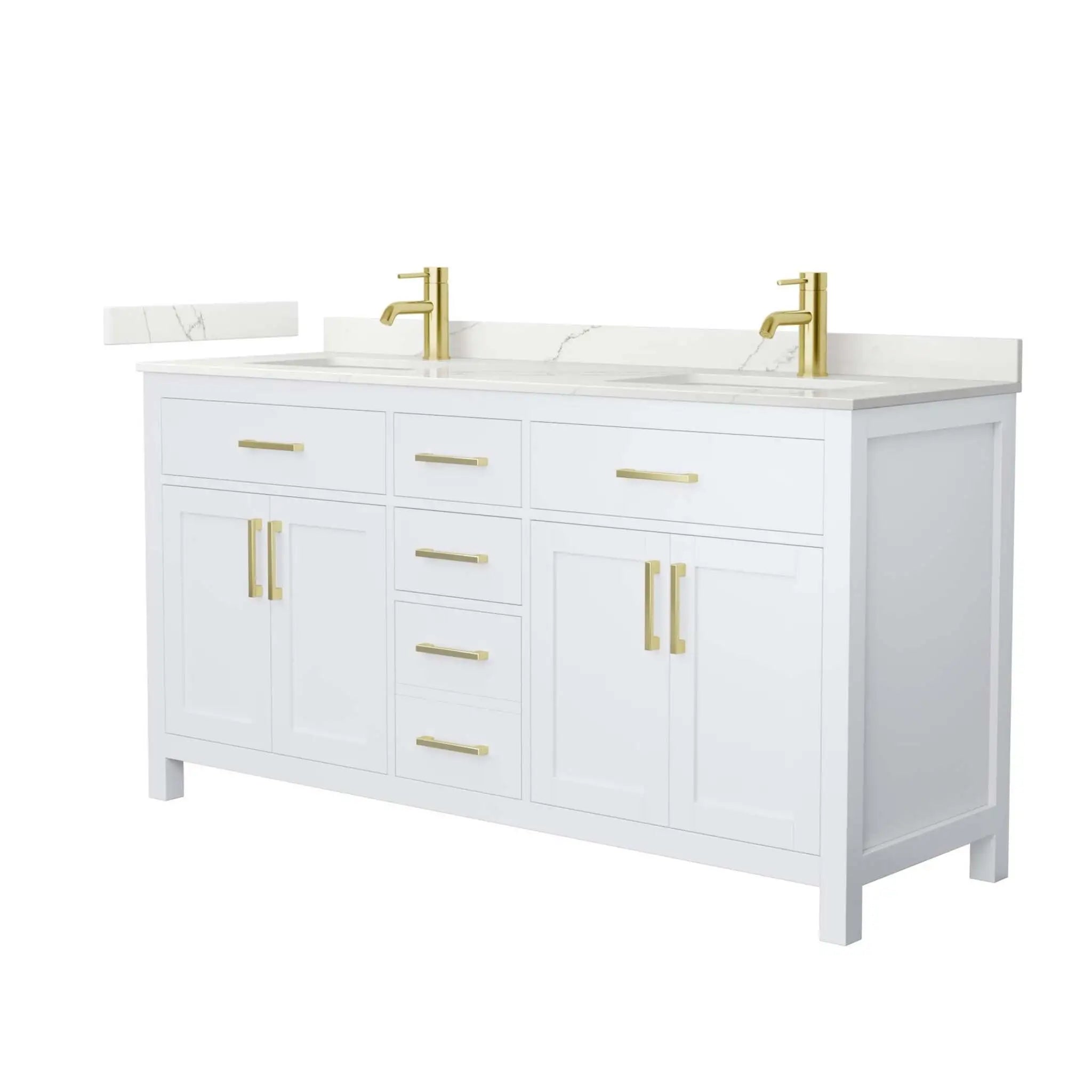 66" Beckett Double Bathroom Vanity in White with Brushed Gold Trim by Wyndham