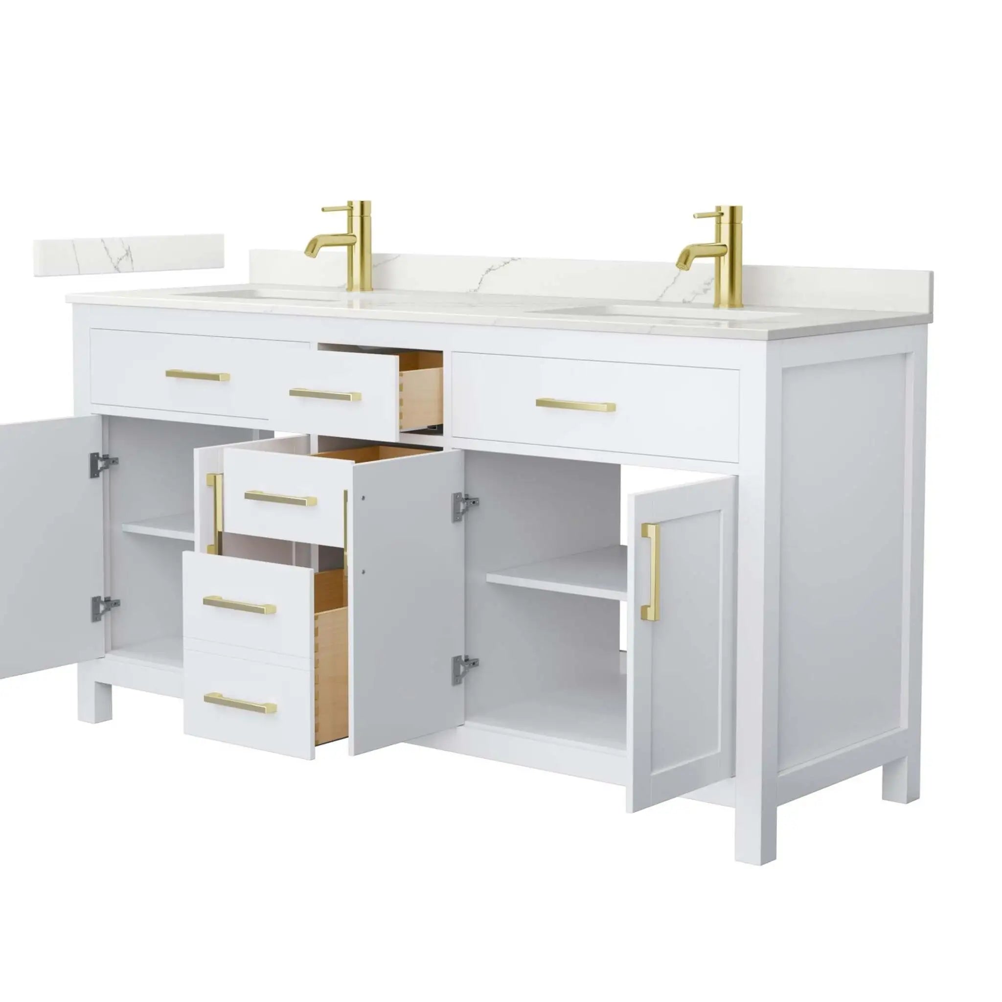 66" Beckett Double Bathroom Vanity in White with Brushed Gold Trim by Wyndham